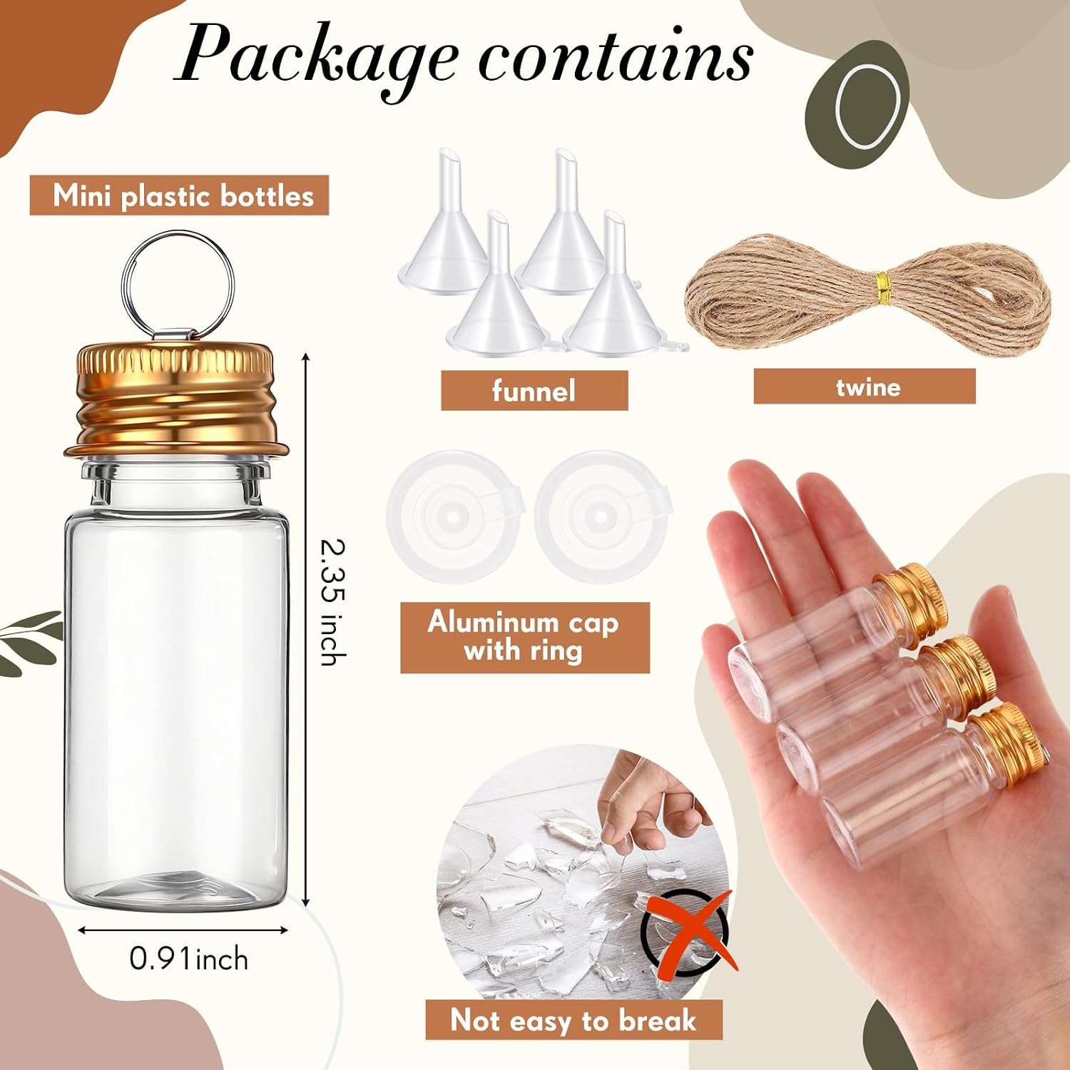 Bokon 25 Set 10ml Mini Plastic Bottles with Ring Lids, Eye Screws, Funnels image 2