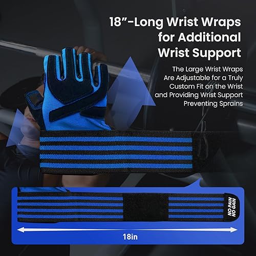 Miniatura 2 de FINGER TEN Guantes de entrenamiento de levantamiento de pesas, medio dedo completo con soporte para correa de muñeca, agarre acolchado para