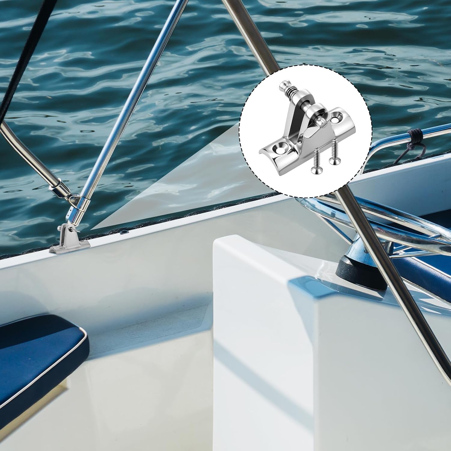 Arrowbash 4 Pack Bimini Top Deck Hinges with Quick Release Pin, 316 Stainless Steel, 90° Fitting Concave Base Hardware with Screws for Bimini Brace Rowing Boat Canopy Dinghy Kayaks Accessories