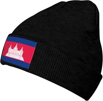 Cambodian-Flag Knit Beanie Winter Hats for Men and Women Knitted Cuffed Skull Cap Acrylic Daily Beanie Hat