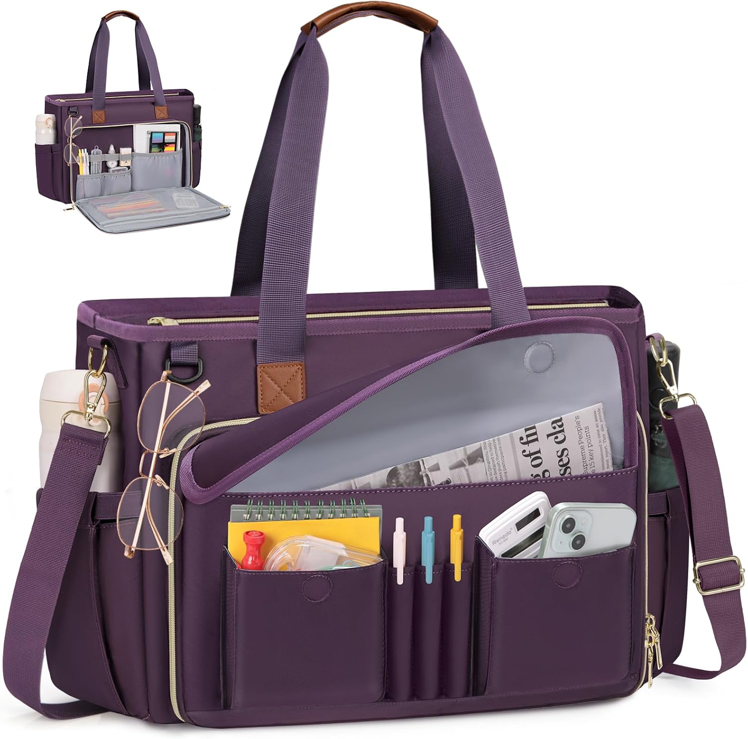 RAINSMORE Teacher Tote Bag 15.6 inch Laptop Bag for Women Work Bags Nurse Bag Lightweight Laptop Tote Computer Briefcase