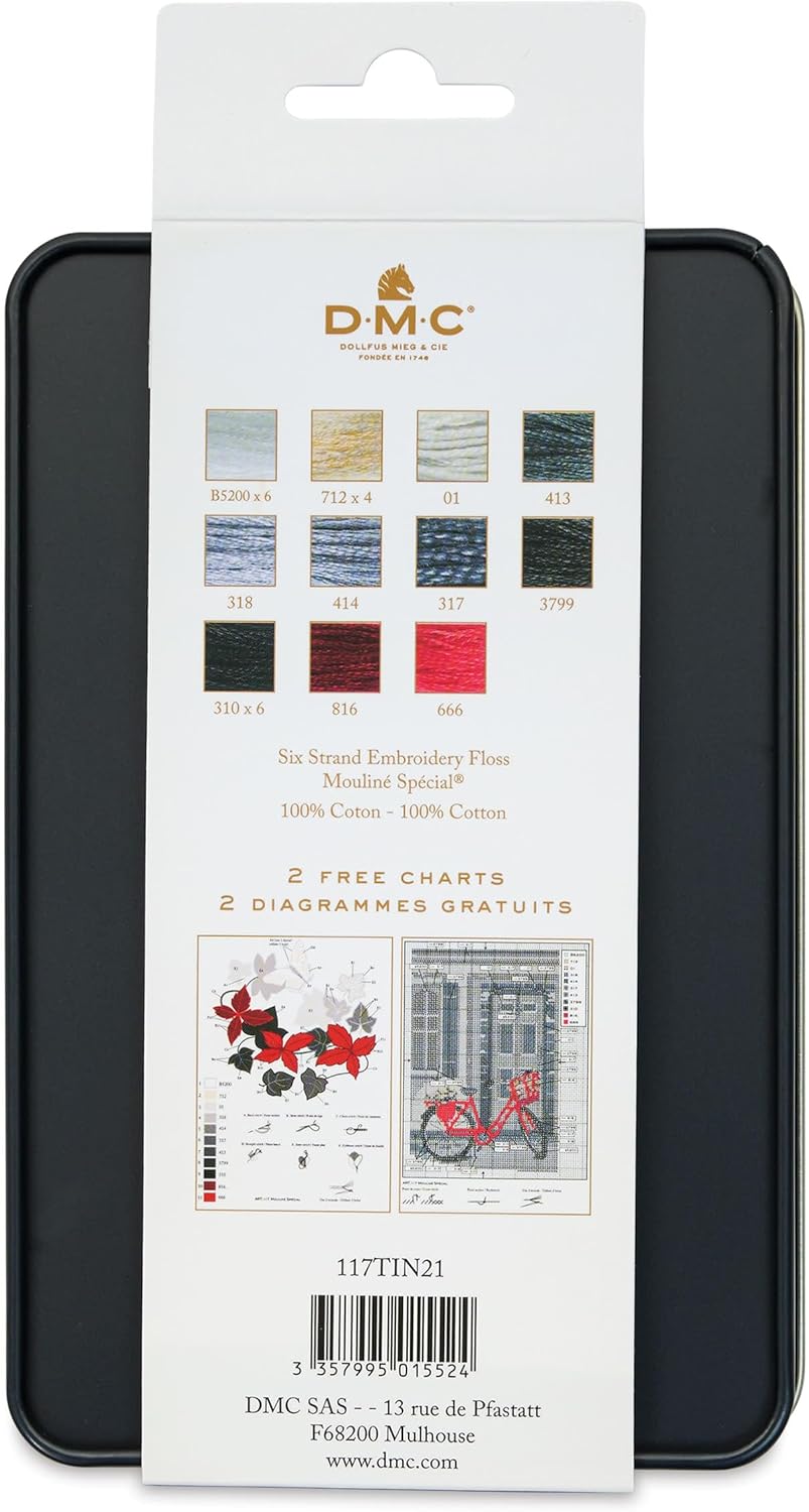 DMC Black Tin Embroidery Floss - Monochrome Colors - 24 Count - 8.7 Yard Skein