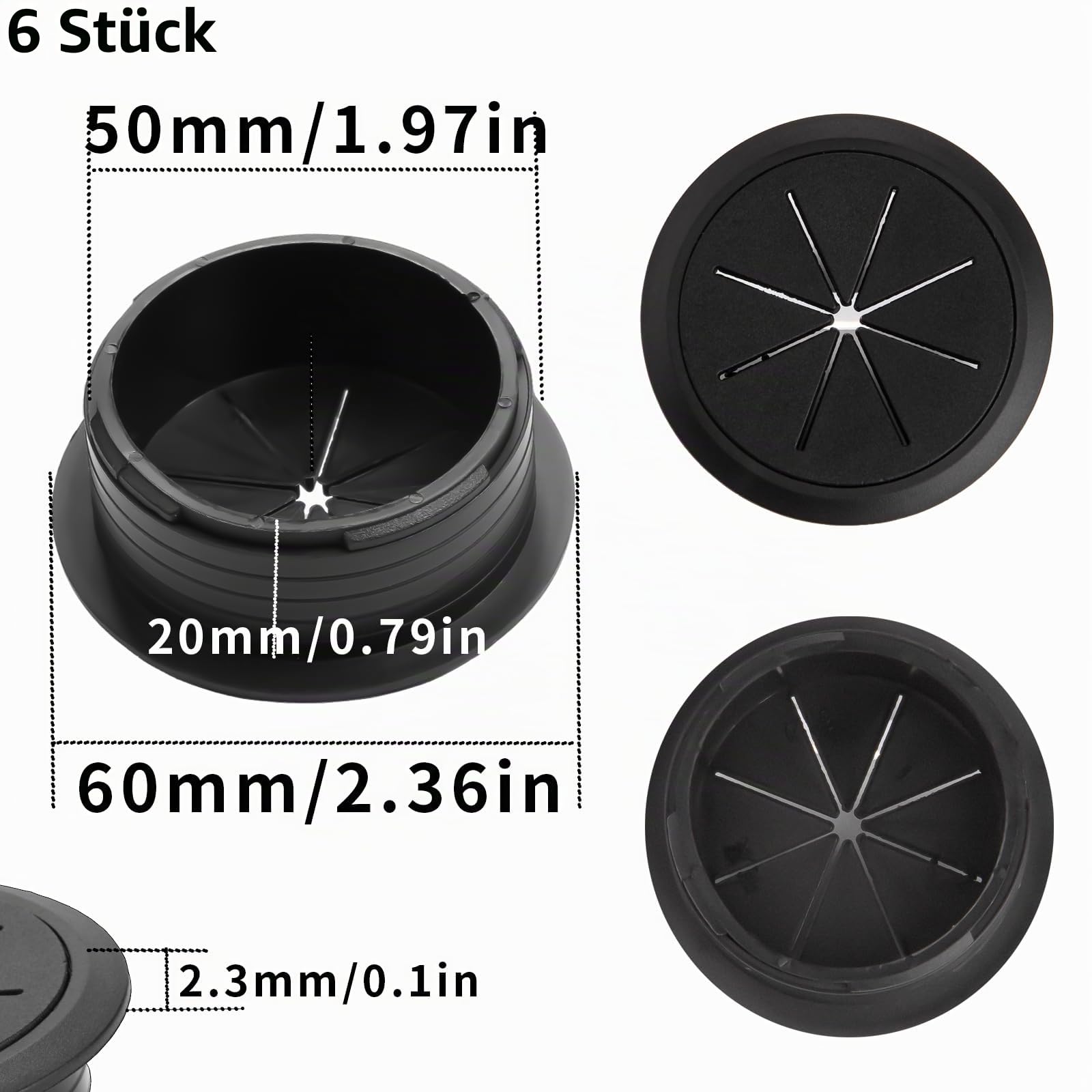 4 Stück Kabeldurchführung Schreibtisch, 50mm/60mm Kabeldurchlass