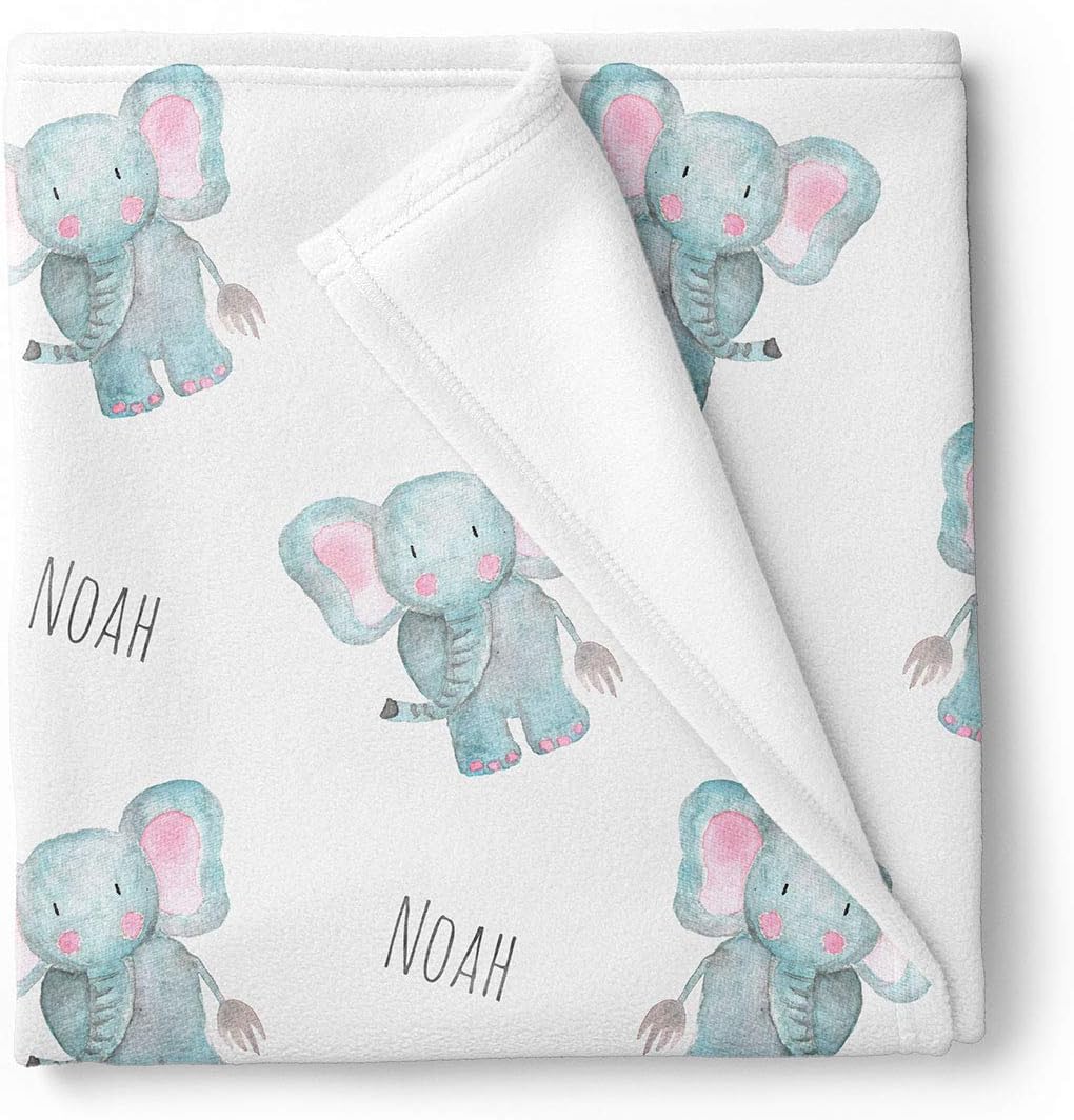 Personalized Elephant Baby Blanket, Watercolor Print, Fleece Blanket