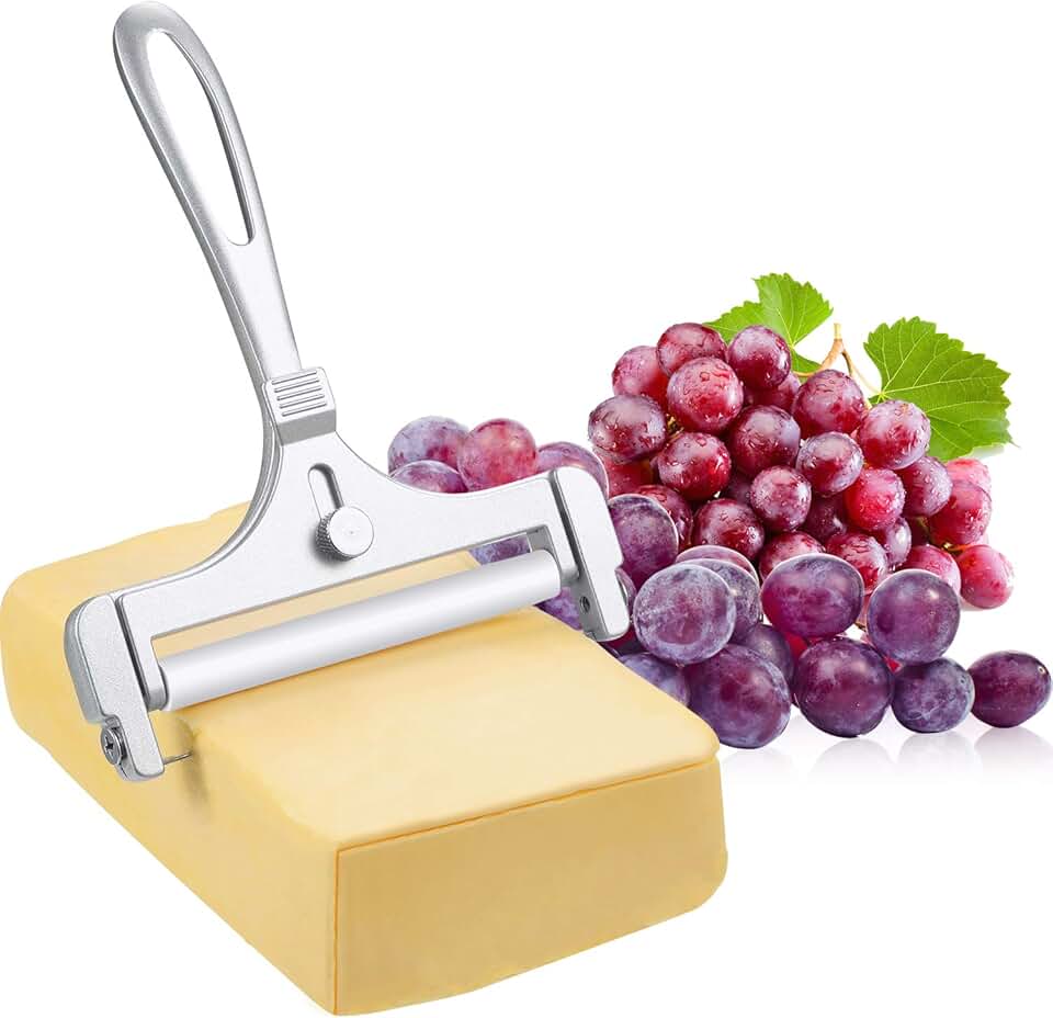 Boao Cheese Slicer with Wire Adjustable Thickness Cheese Cutter Handheld Stainless Steel for Soft Semi Thick Thin Hard Slicer for Kitchen Cooking Tools(Silver)