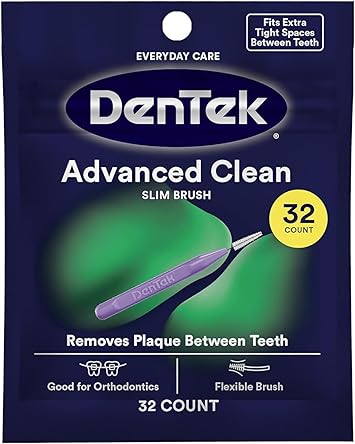 DenTek Advanced Clean Slim Brush Interdental Cleaners, Extra Tight Between Teeth Brushes, Plaque Removal, Dental Picks for Oral Care, Fresh Mint Mouthwash Blast, 32 Count Pack of 1