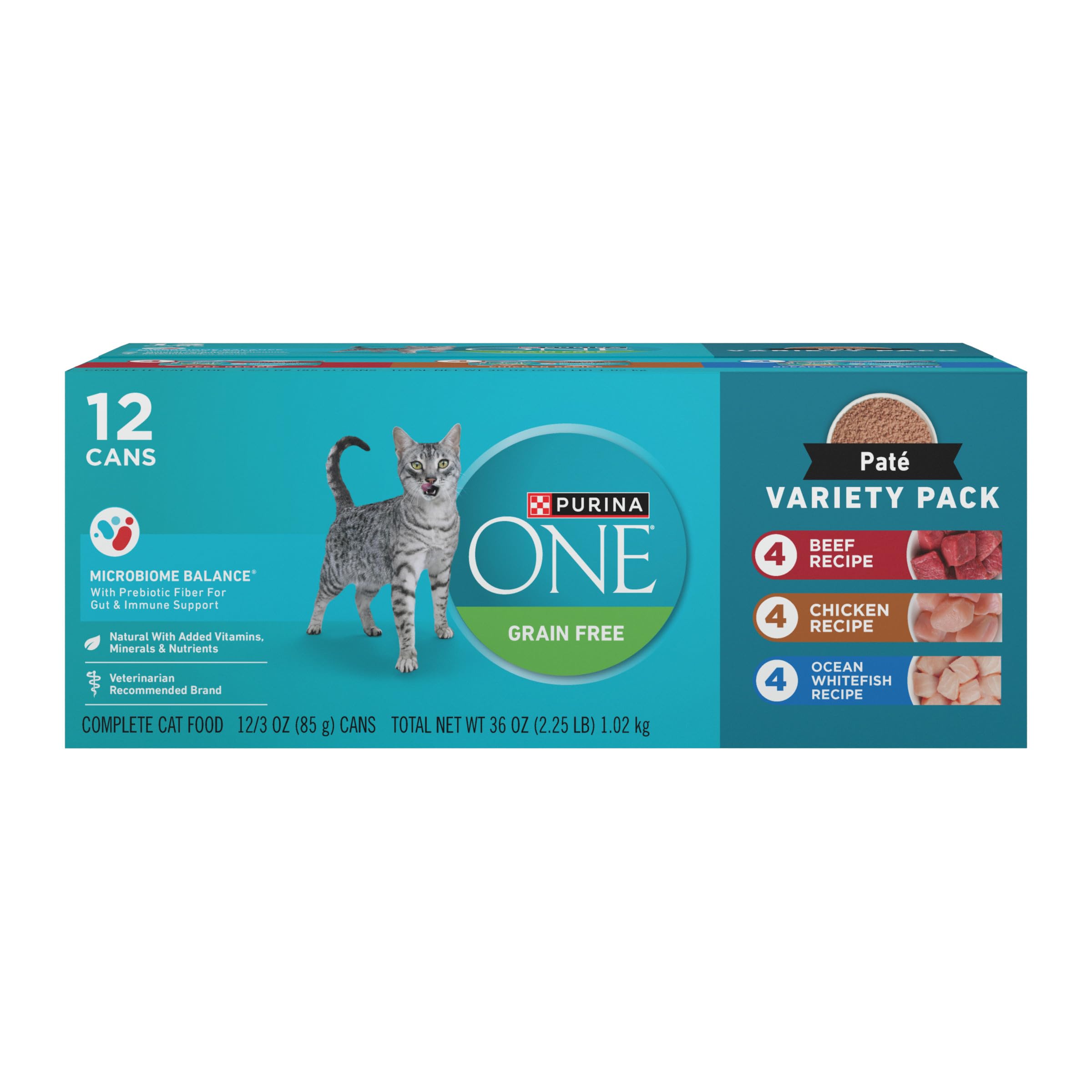 Purina ONE Grain Free Pate Wet Cat Food Variety Pack, 24 Pack 3 oz Cans