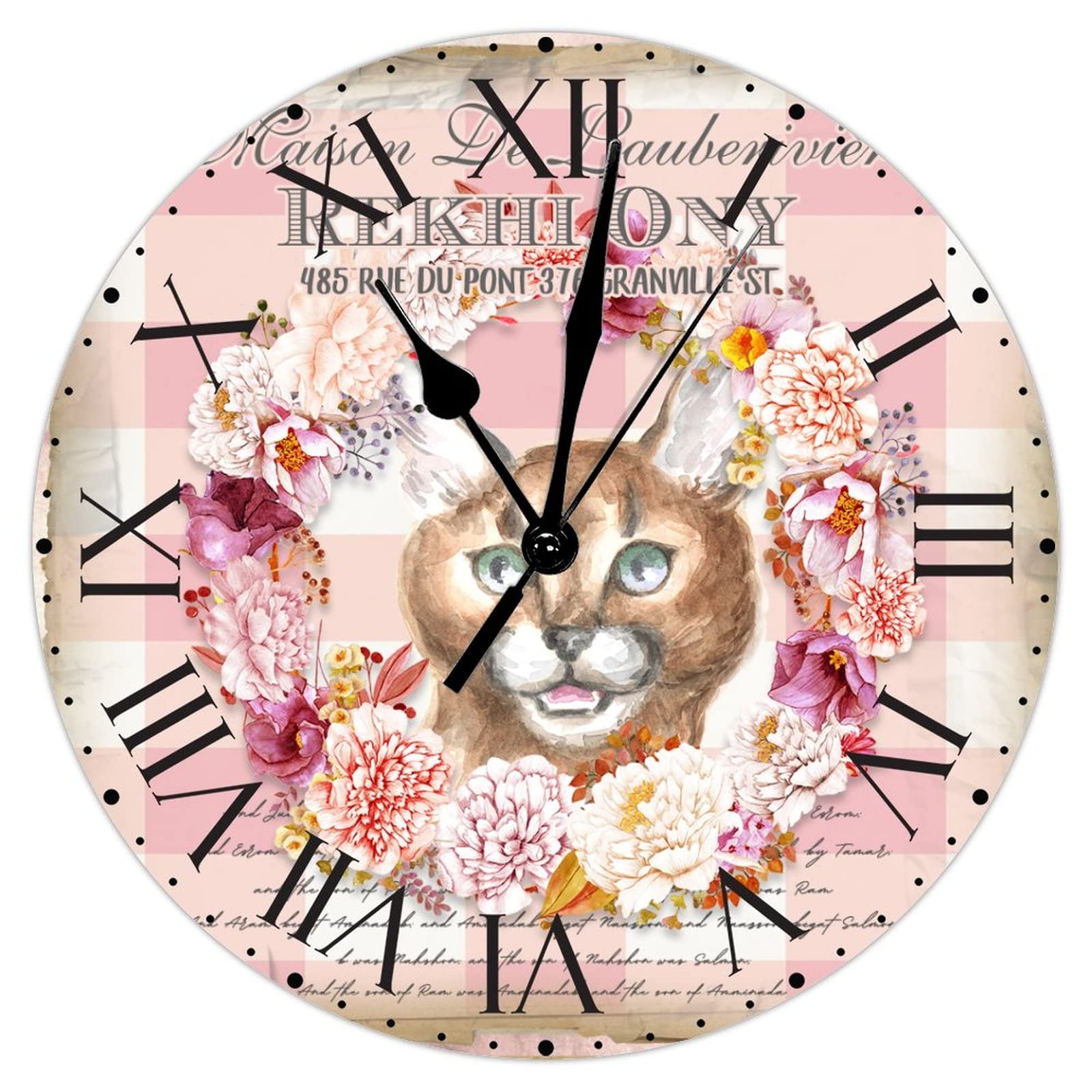 Horloge murale en PVC vintage motif chat rose de 30 cm