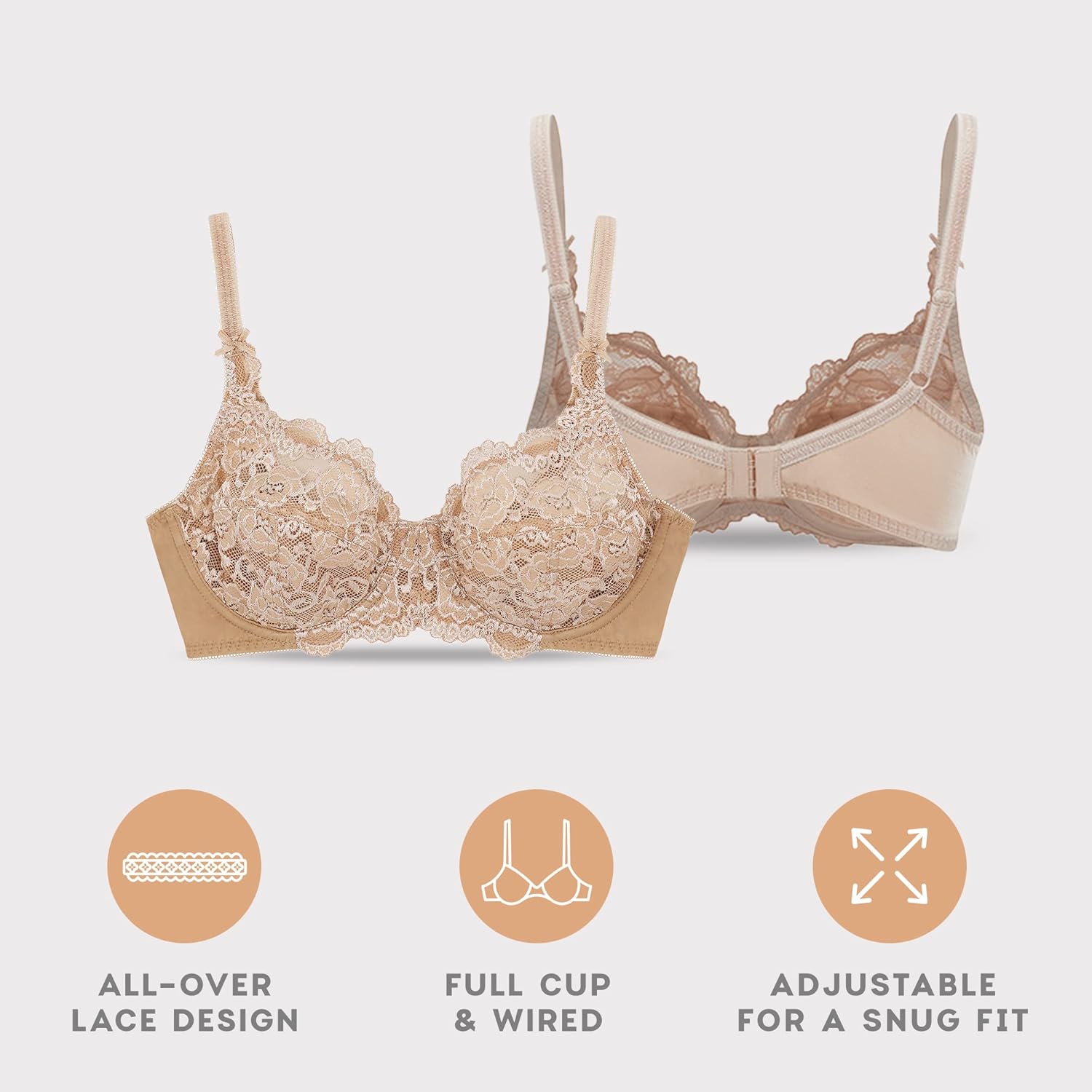 Women's Lace Underwire Unlined Full Coverage Bra - Microfiber - Image 2