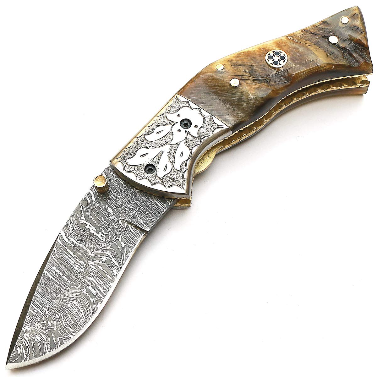 Cuchillo plegable, navaja de bolsillo, cuchillo hecho a mano a medida, cuchillo de acero de hoja de Damasco, con funda de cuero, cuchillo de cocina artesanal, cuchillo de cocina forjado a mano 9138
