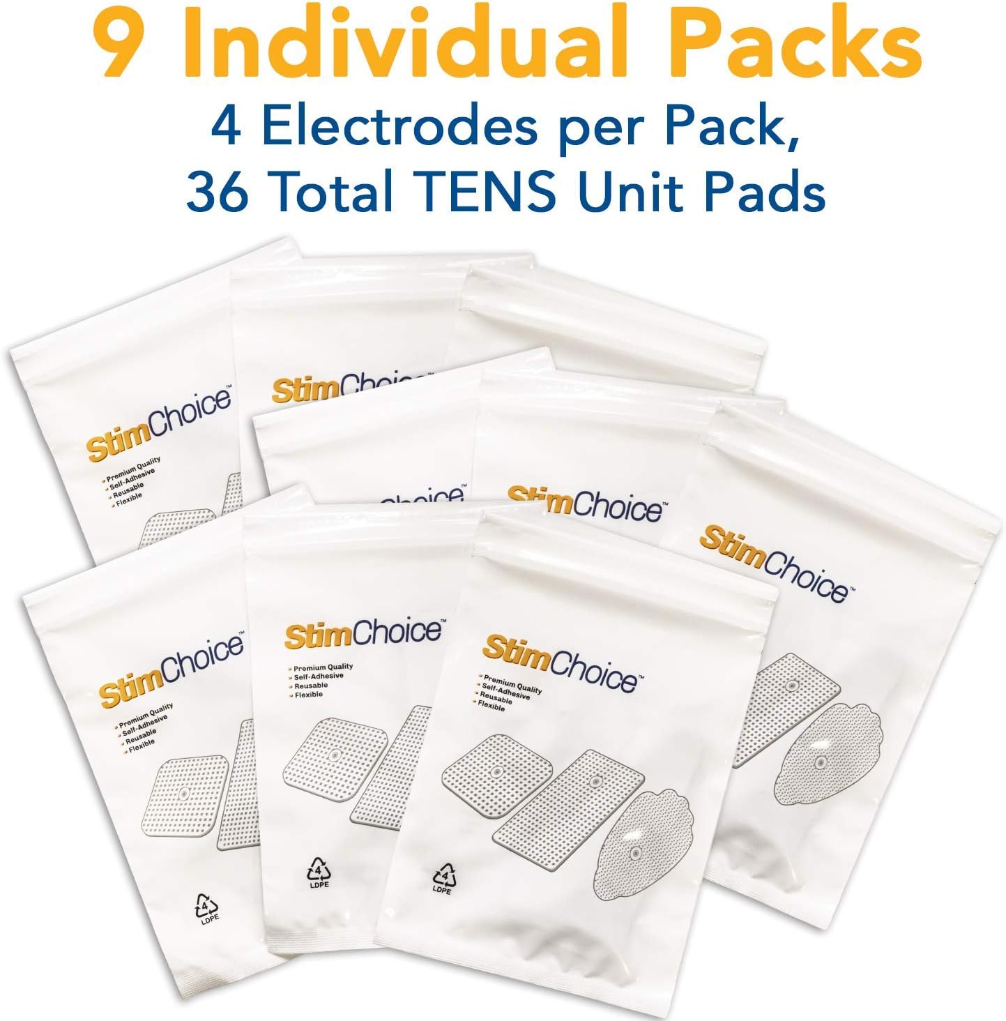 StimChoice TENS Unit Pads Snap Electrodes, 36 Count Variety Pack - Premium Quality OTC TENS Pads - Compatible with TENS Machines with Snap Electrode Pads, Replacement Electrodes Value Pack, White