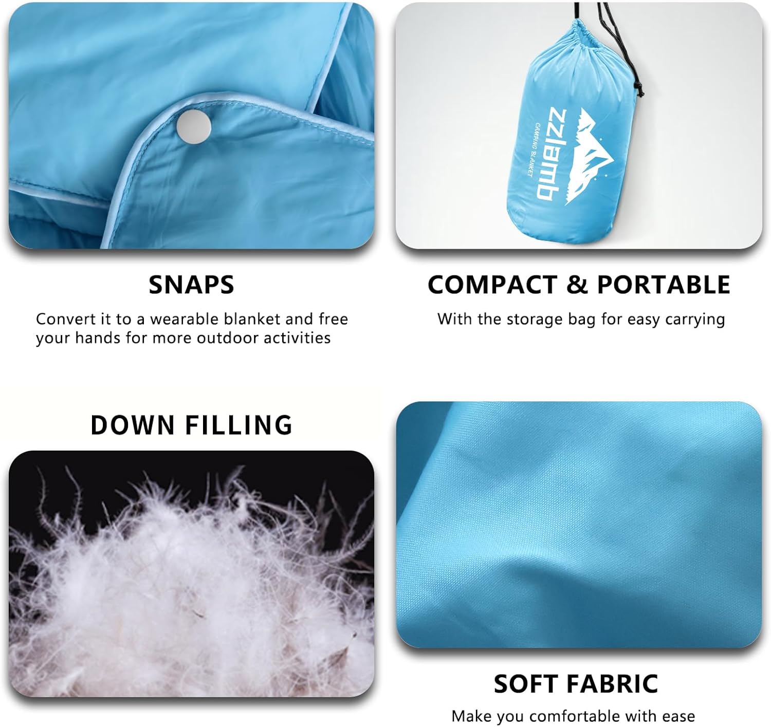 zzlamb Puffy Down Camping Blanket Water-Repellent, Down Throw Travel Blanket Portable for Outdoor, Light Warm Quilt for Couch Plane Car Theater Stadium Picnic RV Backpacking Hammock - Image 5