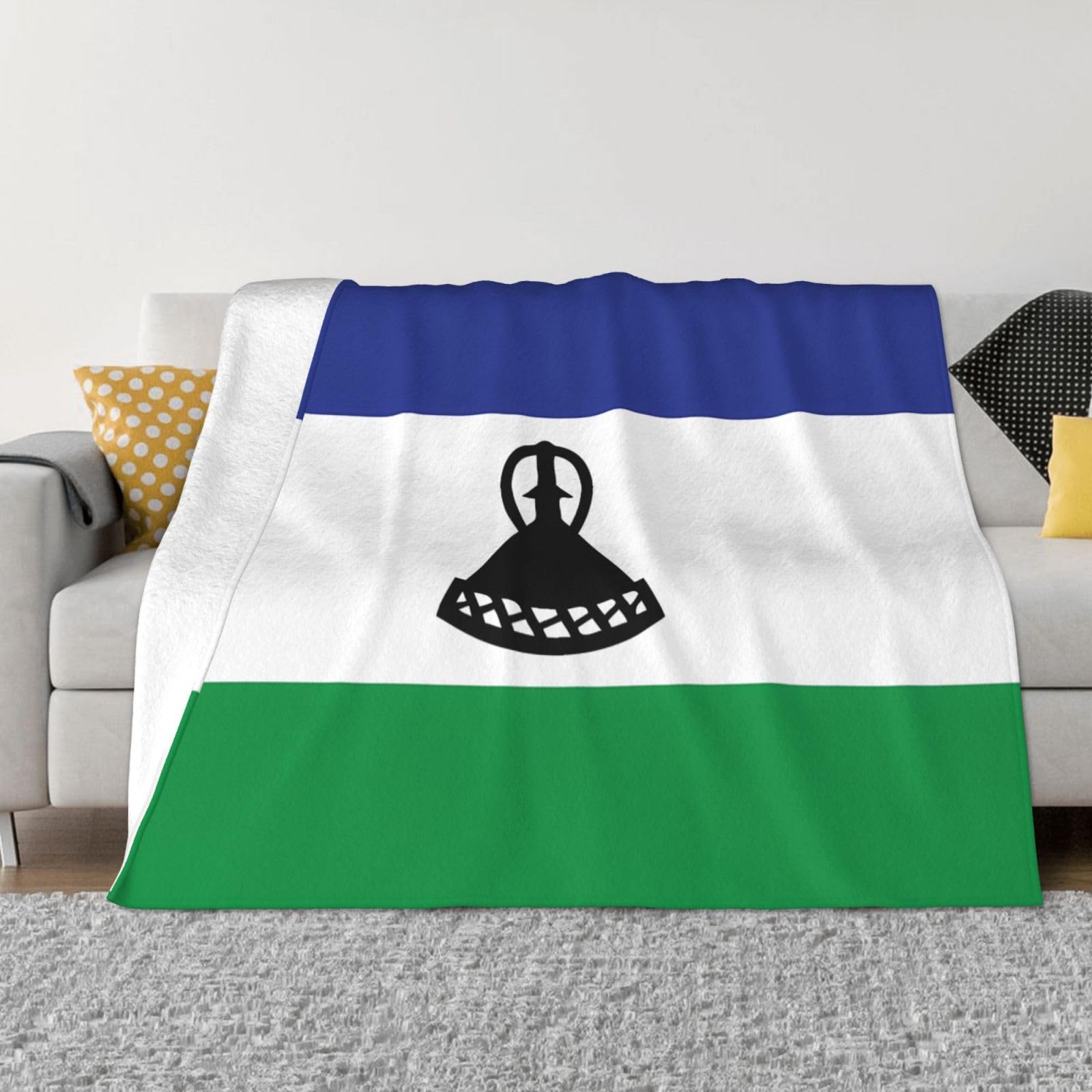 Manta de viaje portátil de 80 x 60 pulgadas, suave, resistente a las arrugas, plegable, exquisita bandera de Lesotho