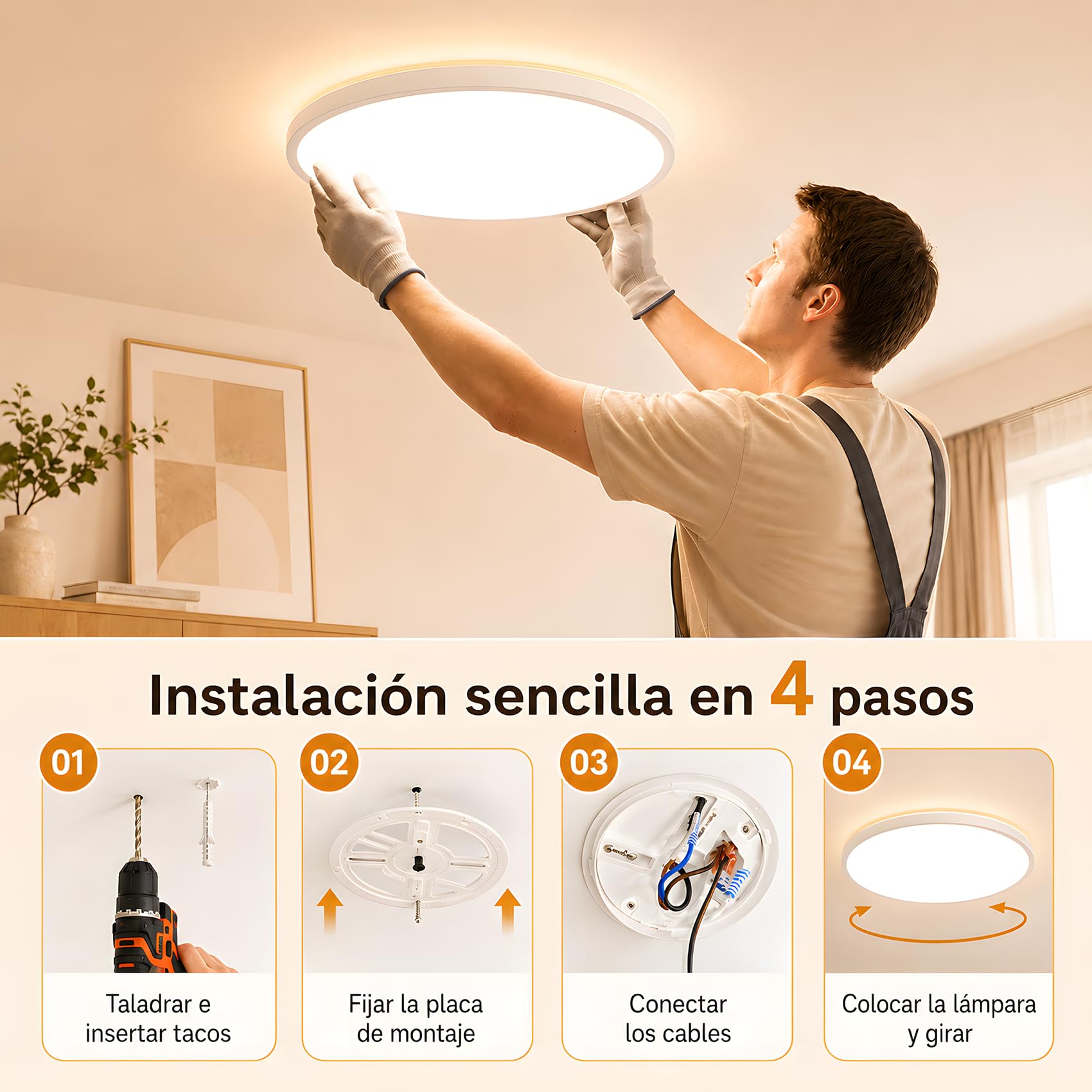 MoonYard Lámpara de techo LED, redonda, plana, Ø50cm, 50W, 5400lm regulable con mando a distancia para dormitorio, habitación infantil y salón