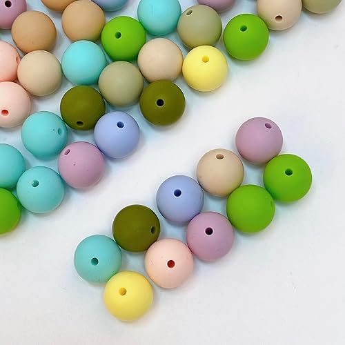Miniatura 3 de 100 cuentas redondas de silicona de 0.59 pulgadas, cuentas de manualidades para llavero, pulseras, collares, joyería, juego de 10 colores (shense)