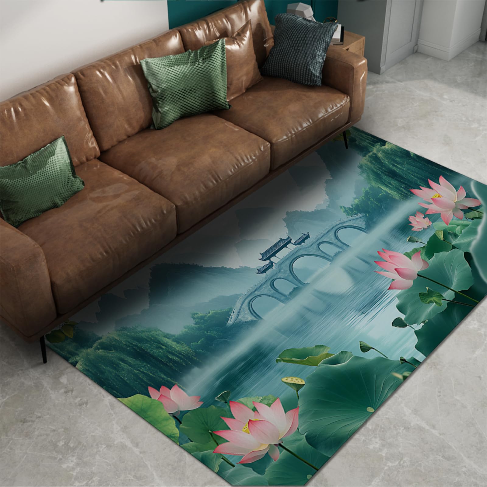 Dywaniki w stylu chińskim w stylu lotosu dywan w stylu orientalnym z antypoślizgowym wzorem do salonu sypialni biura gabinetu zmywalna mata wejściowa 160 x 230 cm