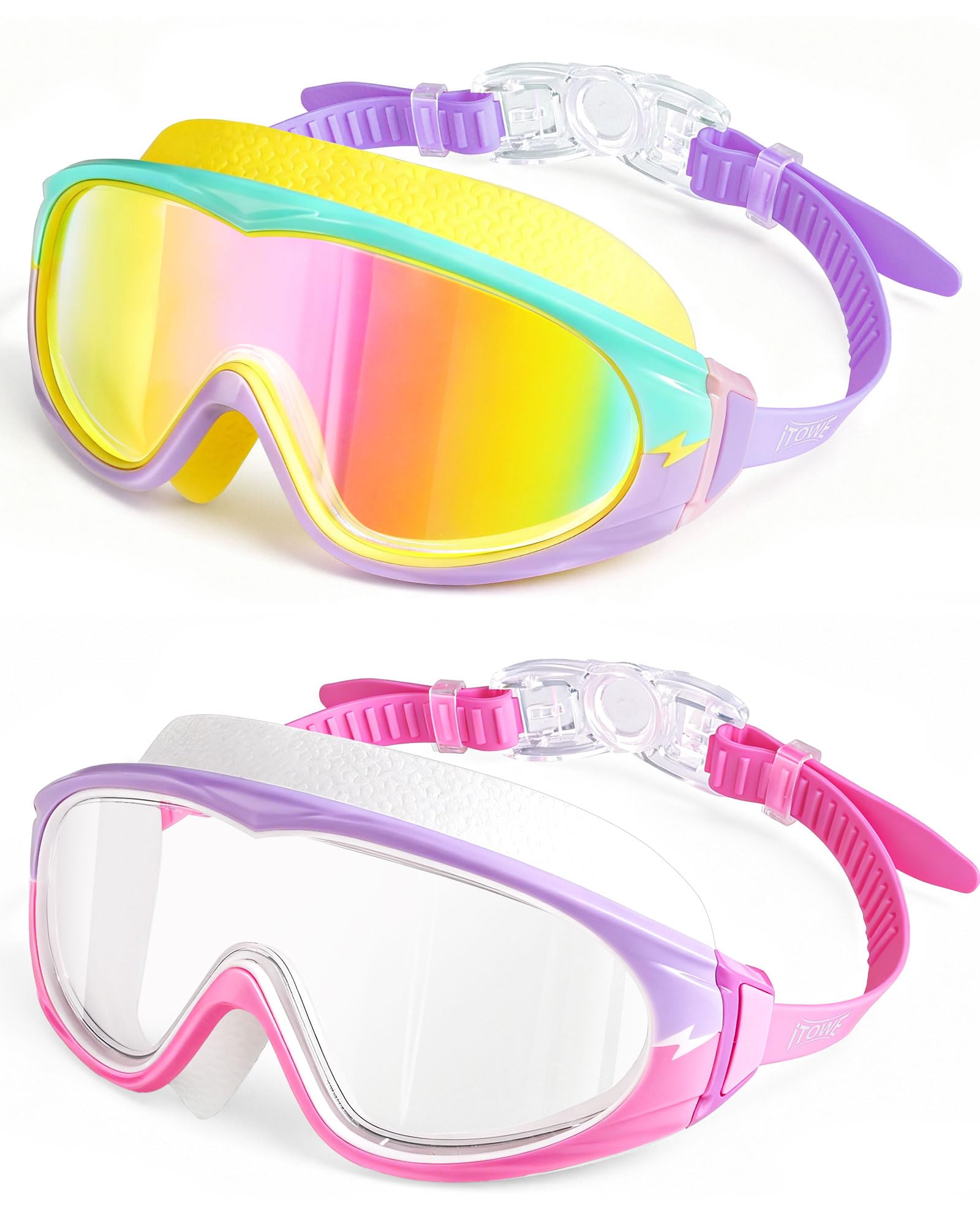 2 Stück Weitsicht-Schwimmbrille, kein Auslaufen, Kinder-Schwimmbrille mit Anti-Beschlag/UV-HD-Ansicht, Kinderbrille für Jungen und Mädchen 3–15