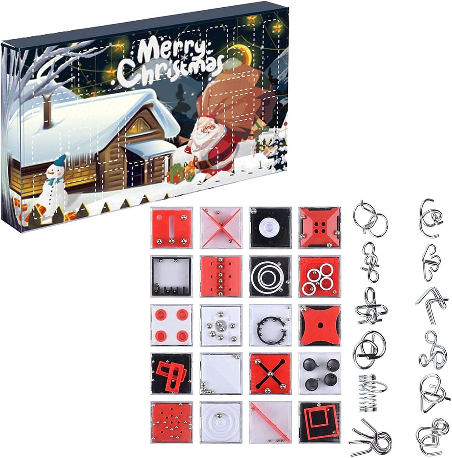 21 アドベント カレンダー 減圧おもちゃ 販売 カウントダウンサプライズギフト ブレインティーザーメタルワイヤーパズルチャレンジおもちゃギフト クリスマスハンドティアカレンダーギフトボックス