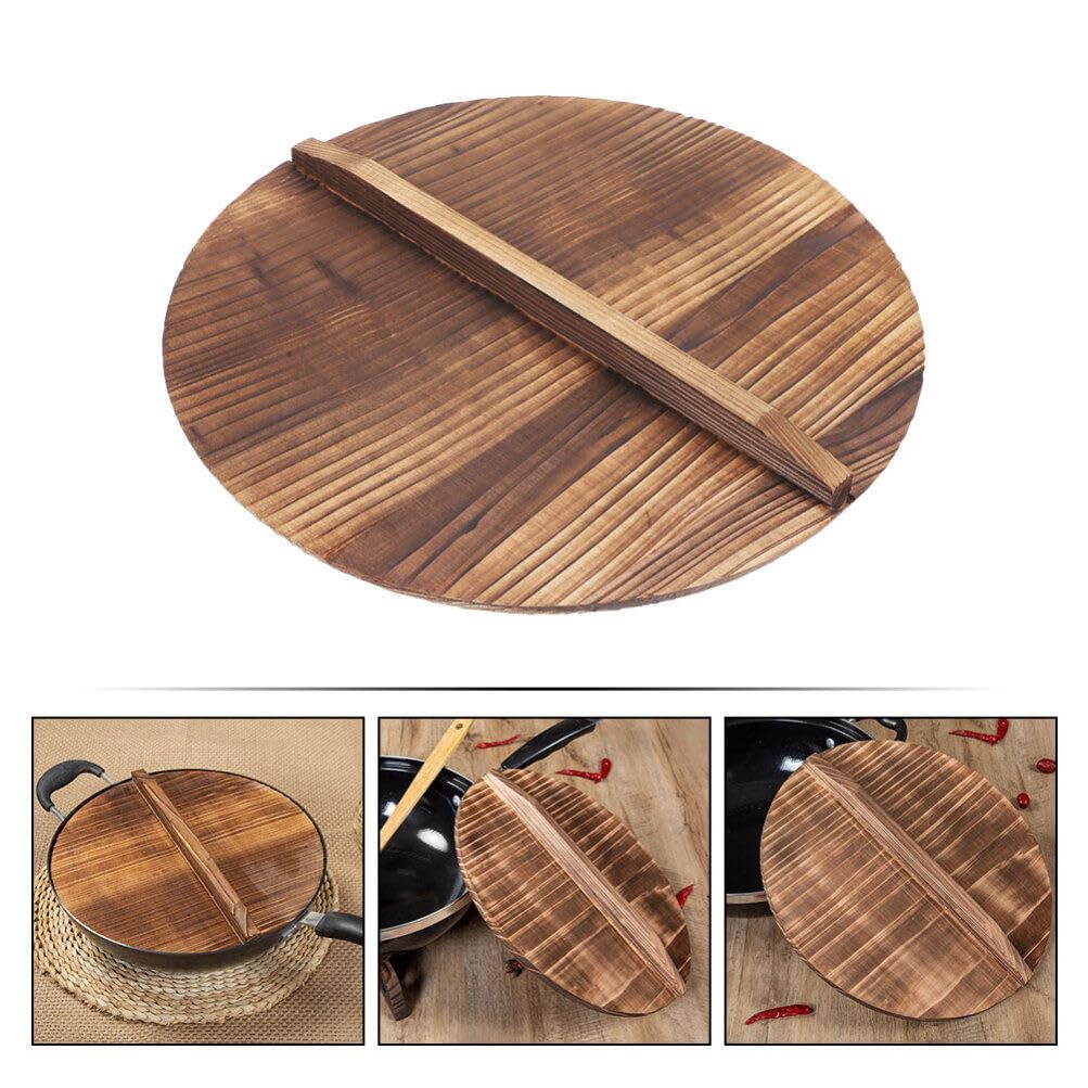 HOLIDYOYO Wooden Wok Lid - Splatter Guard & Pot Cover For Cast Iron Pans (3 Sizes)