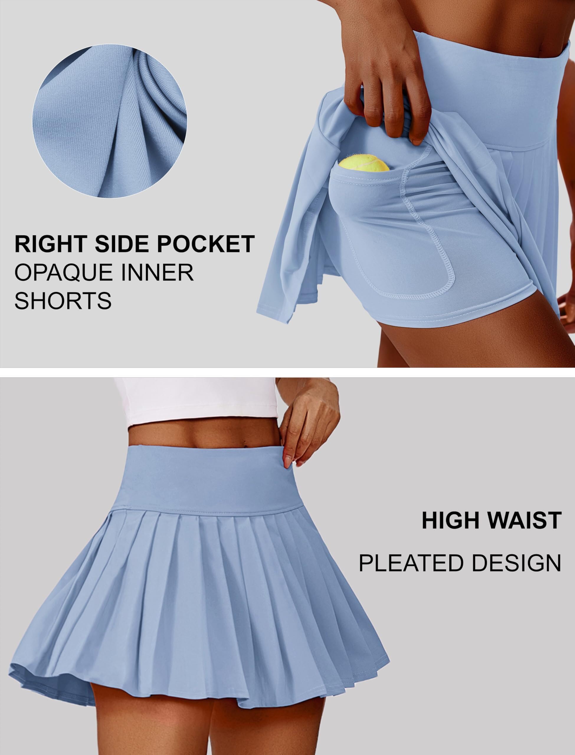 PINSPARK Falda Plisada de Tenis para Mujer, Cintura Alta, con Bolsillos, Protección UV, Deportiva, Minifalda
