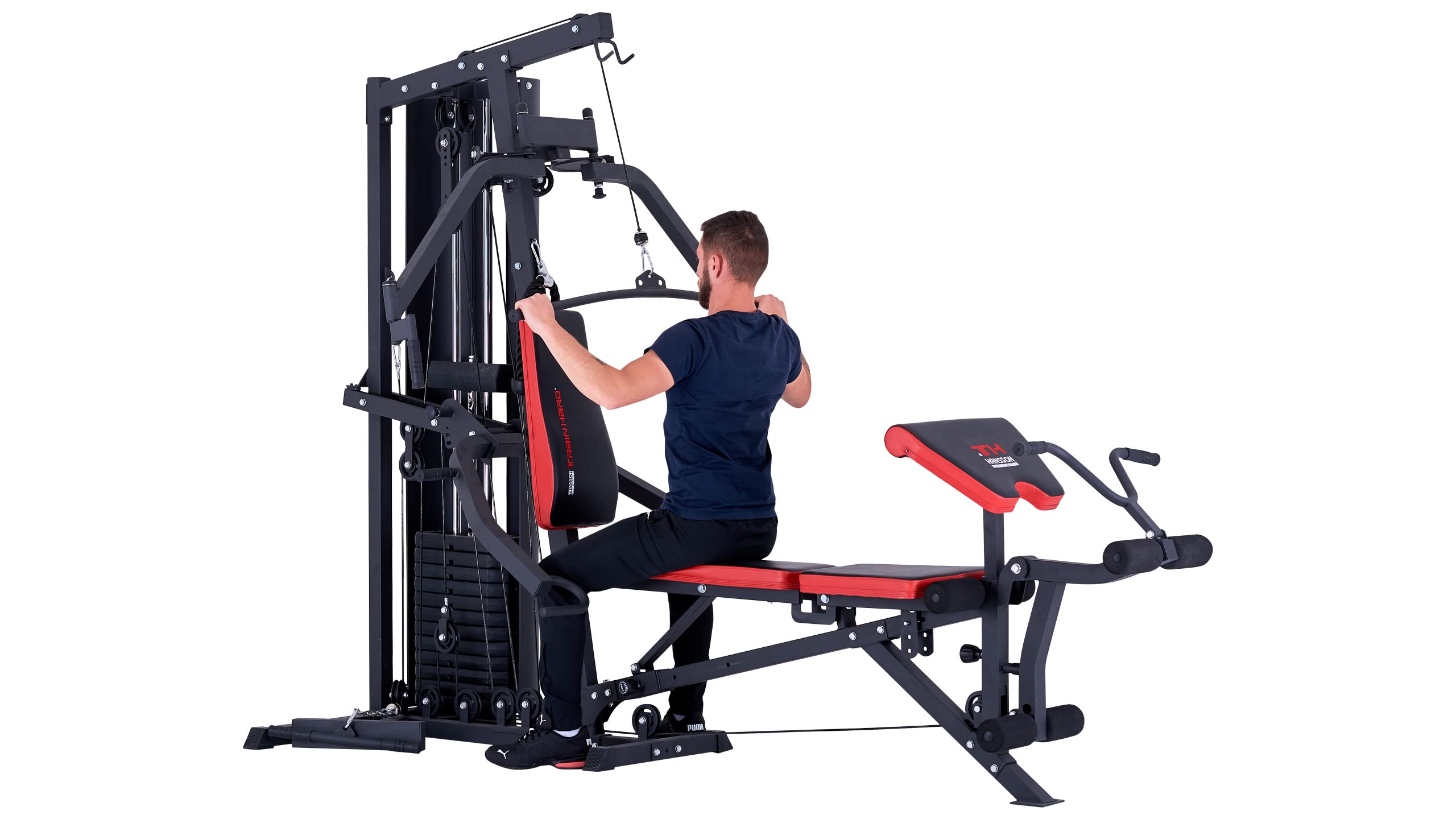 TrainHard® Wielofunkcyjna stacja kulturystyczna Multistation Home Gym z ławki do podnoszenia ciężarów stacja z linką do ćwiczeń curlpult Butterfly i trenażer nóg o wadze 85 kg