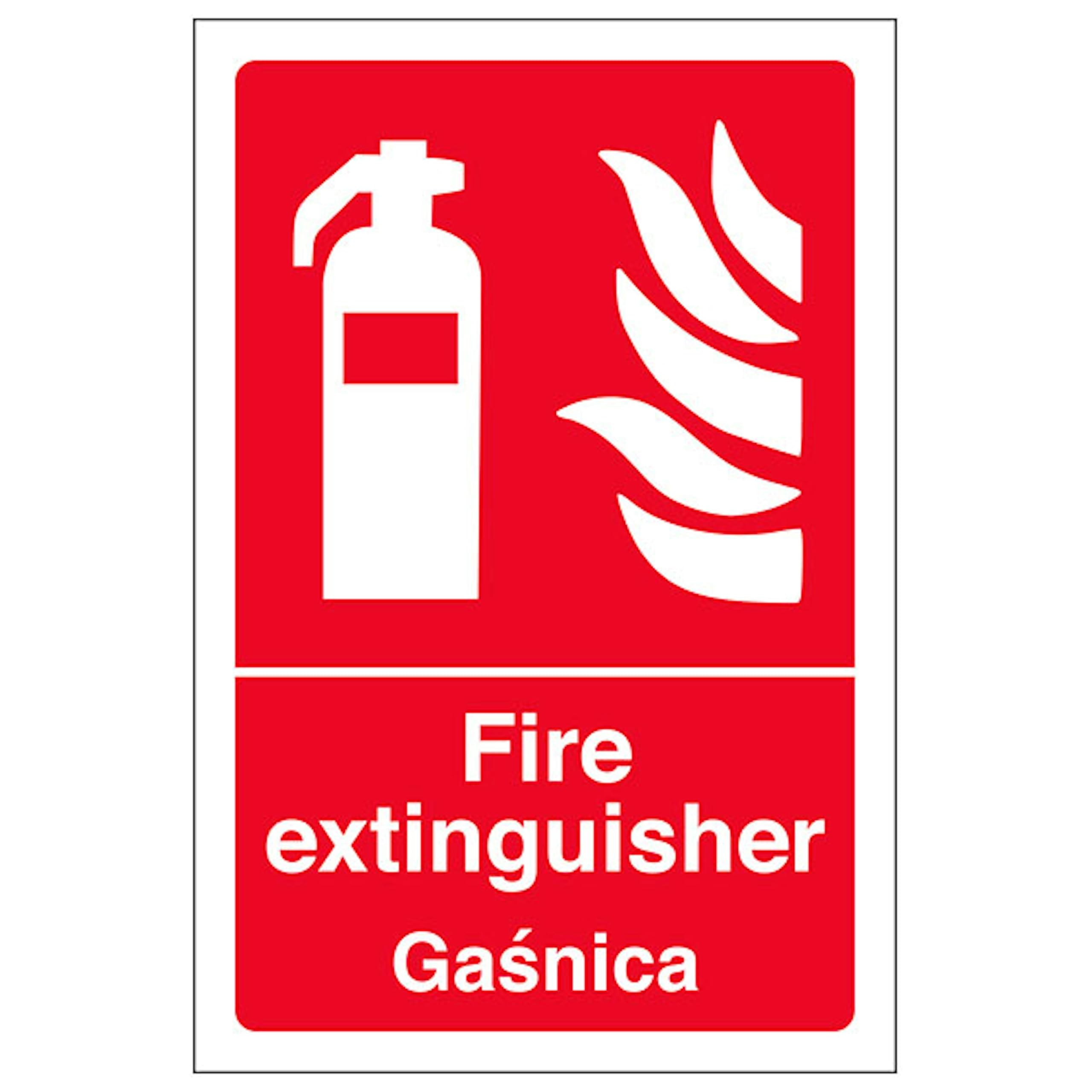 V Safety English/Polish - Fire Extinguisher 150 x 200mm - 2mm Rigid Plastic Safety Sign