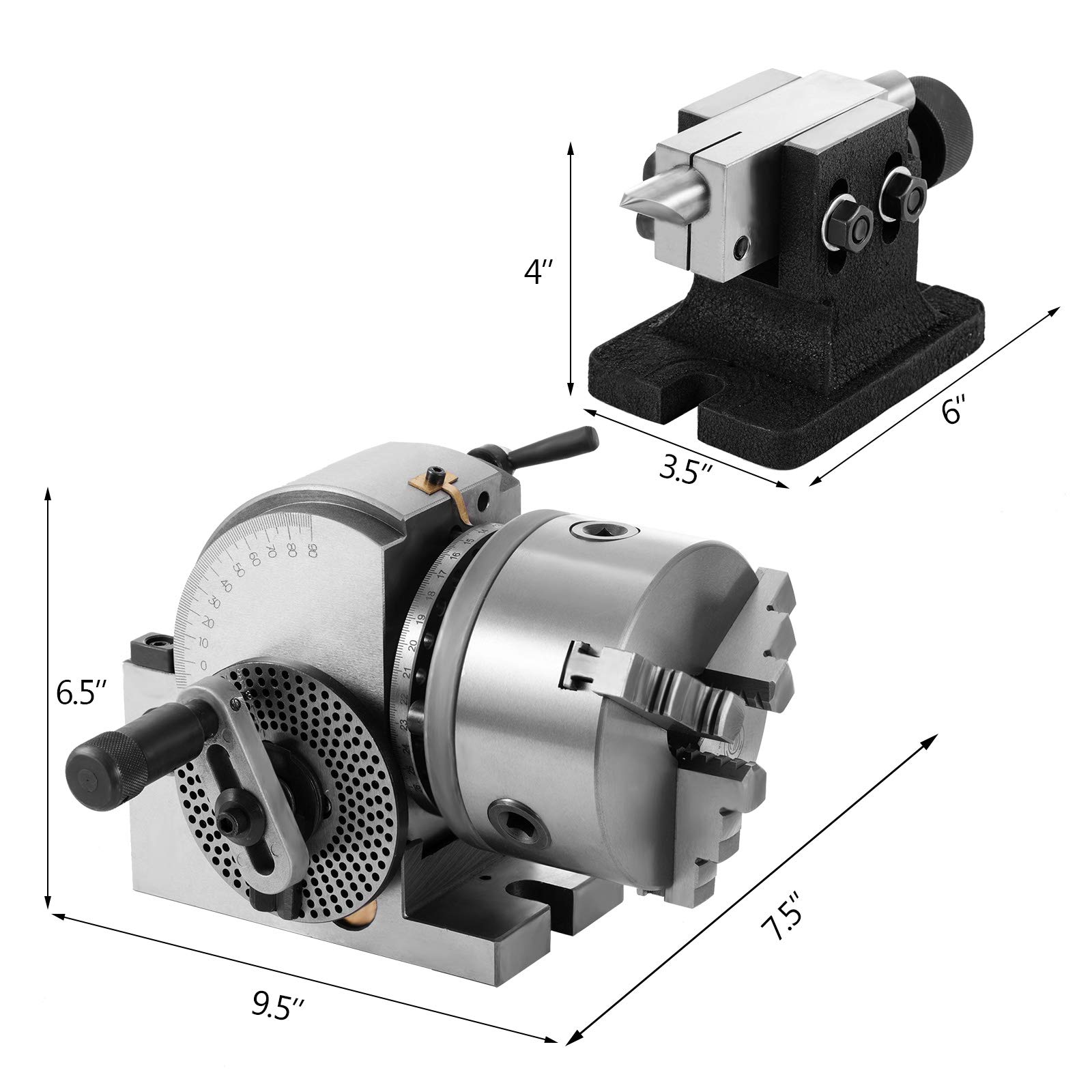 VEVOR BS-0 Precyzyjna głowica rozdzielacza z 3 szczękami Kontrapunkt, głowica rozdzielacza MT2 z uchwytem 168 mm, główka dzieląca 23 kg, wysokość centrum indeksowania 100 mm z płytami