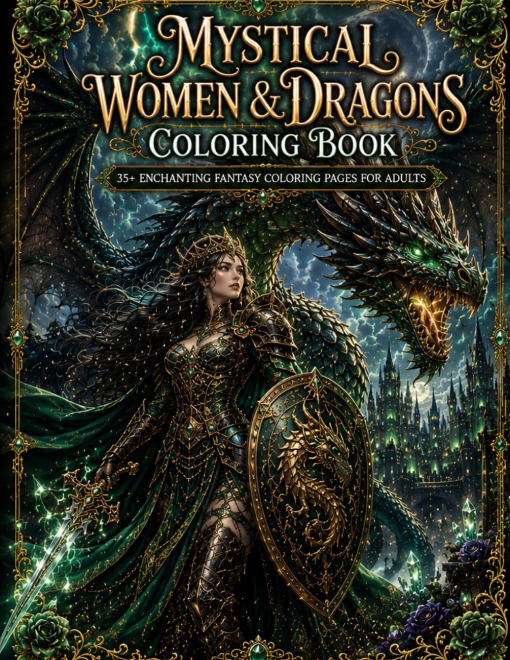 Mystical Women & Dragons Coloring Book: A Relaxing Fantasy Coloring Book for Adults Featuring Beautiful Women, Majestic Dragons, Celestial Worlds, ... Floral Designs & Enchanted Magical Scenes