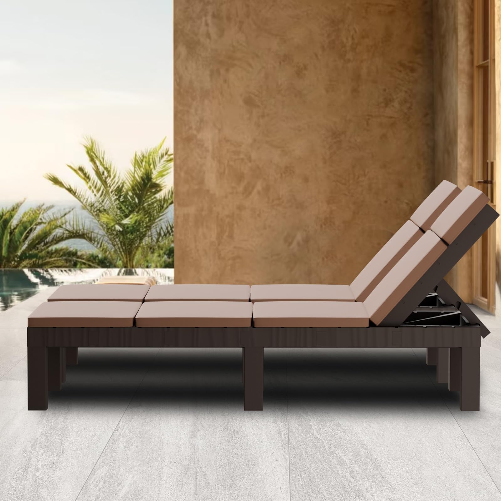 Luxirest Set di 2 Lettini Prendisole, Chaise Longue da Giardino per Esterno – Schienale Regolabile – con Cuscino – Marrone
