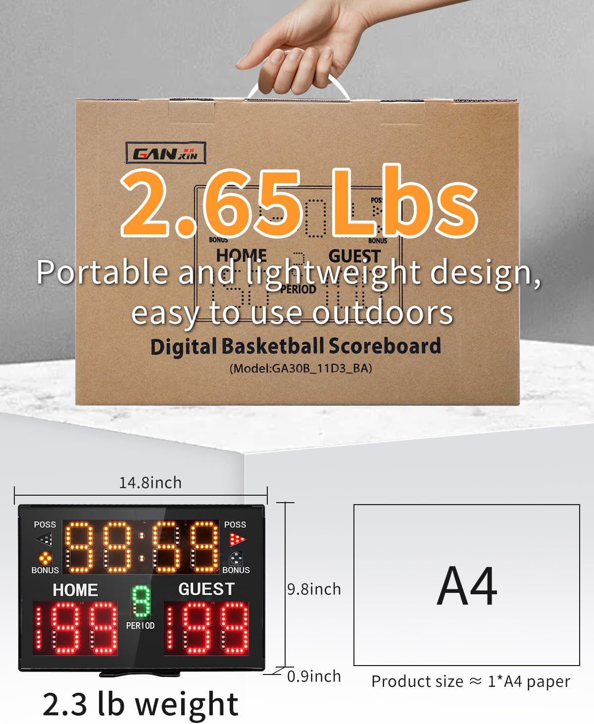 Basketball Digital Scoreboard with Remote,Battery Powered Portable Tabletop Electronic Scoreboard with 75dB Buzzer,Countdown Timer & Score for Games