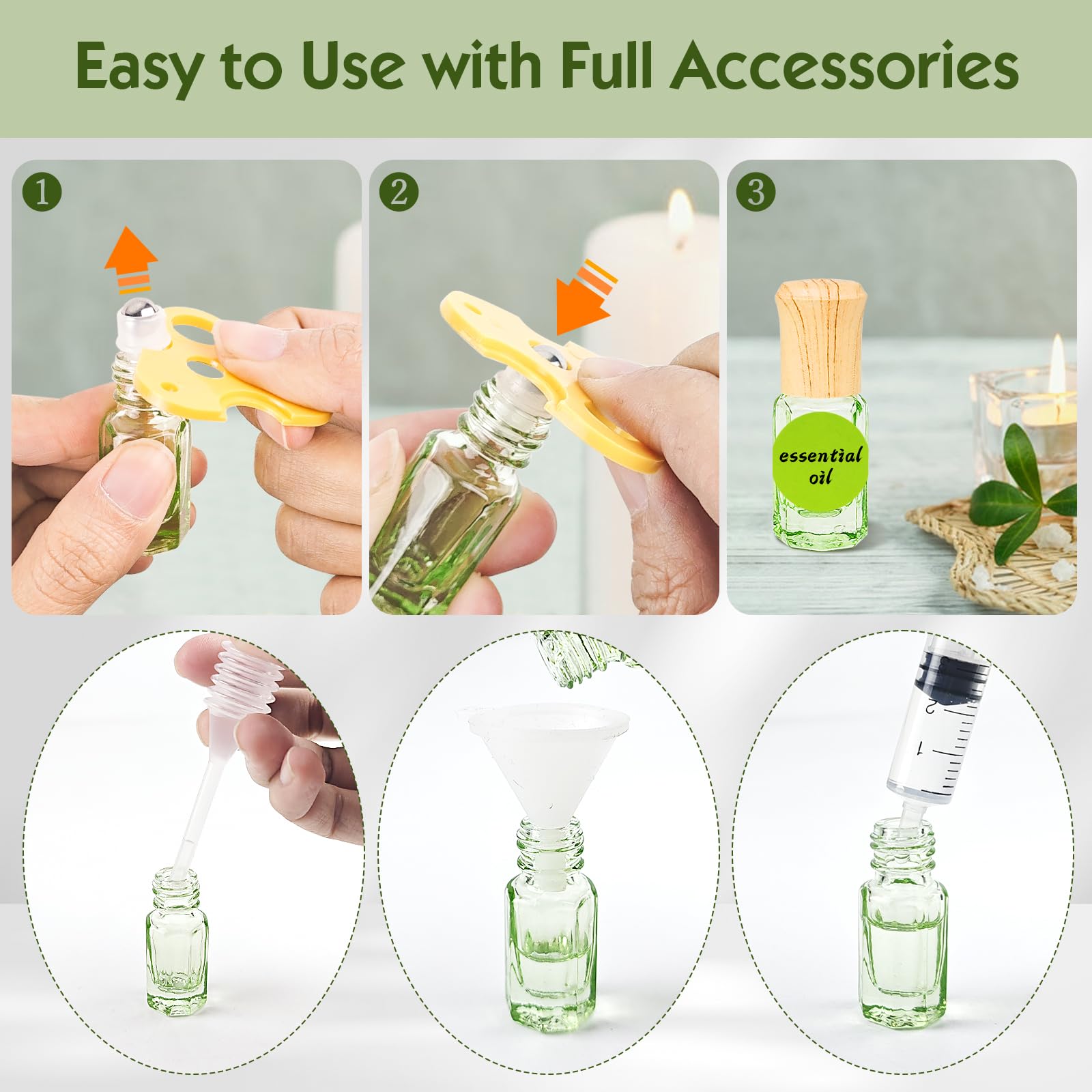 16pcs Roll On Vuoto per Oli Essenziali con Sfera in Acciaio Inossidabile, 3ml Roll On Oli Essenziali, Contenitore Flaconcini Vuoti, Bottiglie Flaconcini Vuoti per Olio Essenziale, Aromaterapia