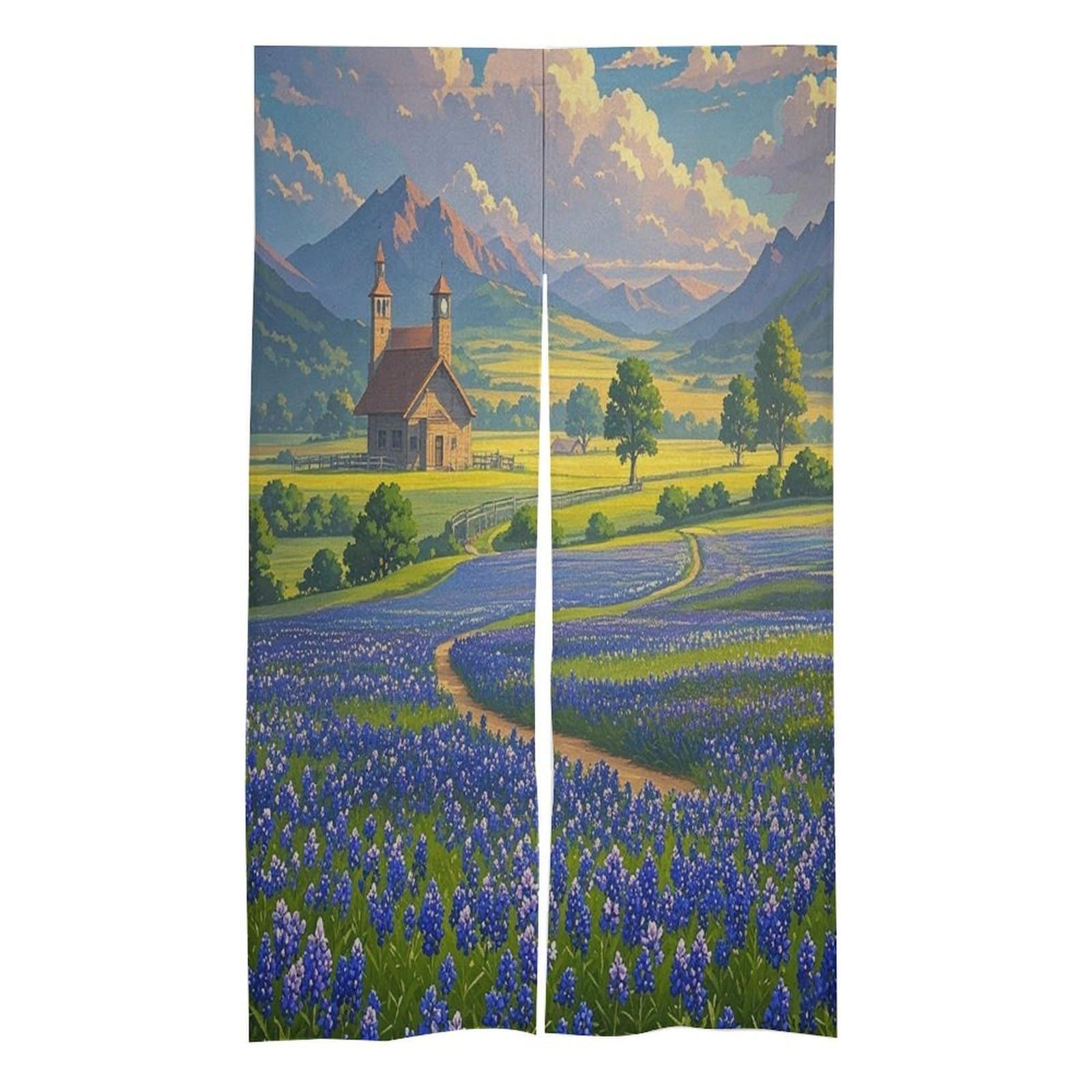 FekiLoot Texas Bluebonnets Scenery Door Curtain Splice Japanese Style Theme Blackout Doors Cover Hemp Door Tapestry Temperature Protection Barrier Doors Screen for Various Rooms 17W X 57L Inch