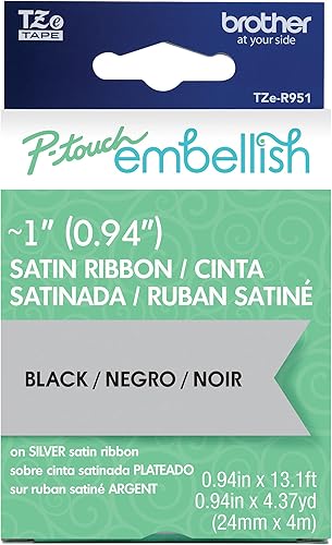 Brother P-Touch - Cinta de satén plateado TZE-R951 (0.945in x 13.1ft)