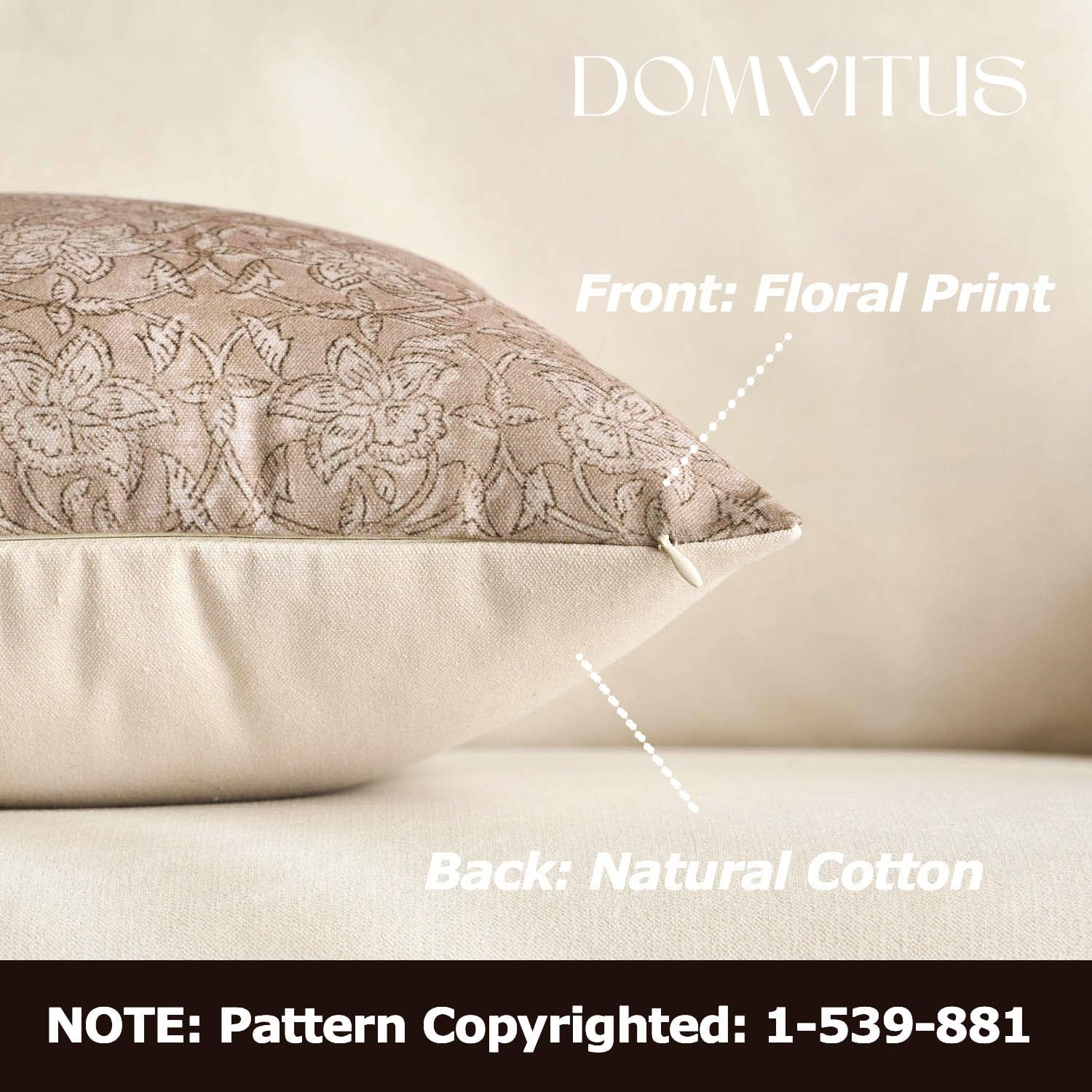 DOMVITUS Floral Pillow Covers 20x20 Throw Pillow Covers Block Print Vintage Decorative Neutral Pillow Cover for Couch Bed Living Room Light Camel 1PC - Image 2