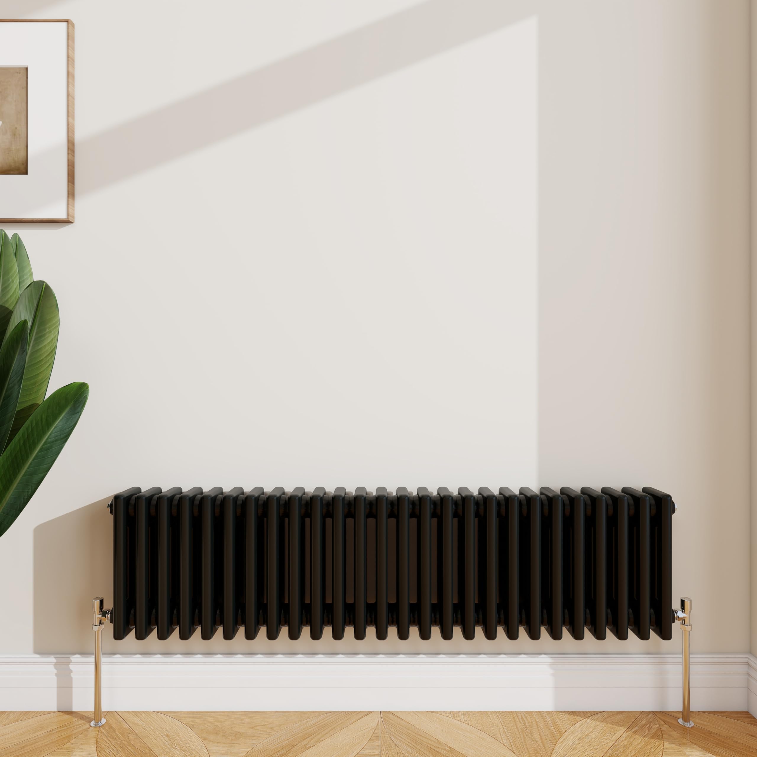 SLINE SANITARY 300x1190mm Cast Iron Style Traditional 3 Column Horizontal Black Central Heating Radiator