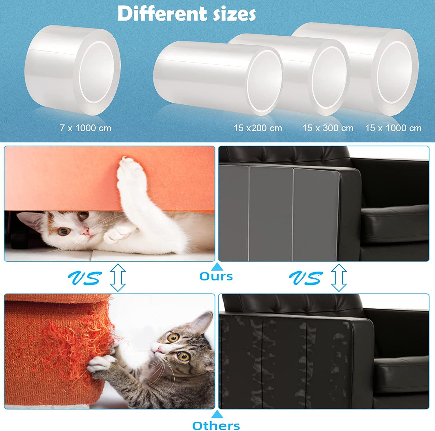 Pidsen Protezione Graffi Gatto,15CM*3M Protezione Antigraffio per Gatti Nano Nastro Adesivo Antigraffio Porta, Trasparente PVC Divano Gatti Graffi Protezioni, Protezione per Divano e Mobili