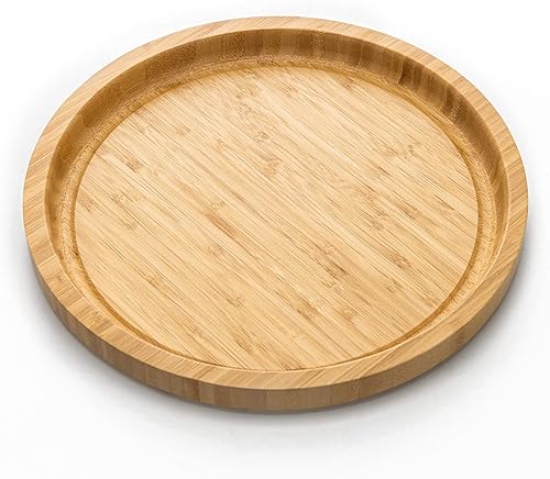 Bandeja de servir, redonda de bambú, hermosa decorativa para cocina, comedor, mesa de café, adecuada para almacenamiento y exhibición (9.8 pulgadas)
