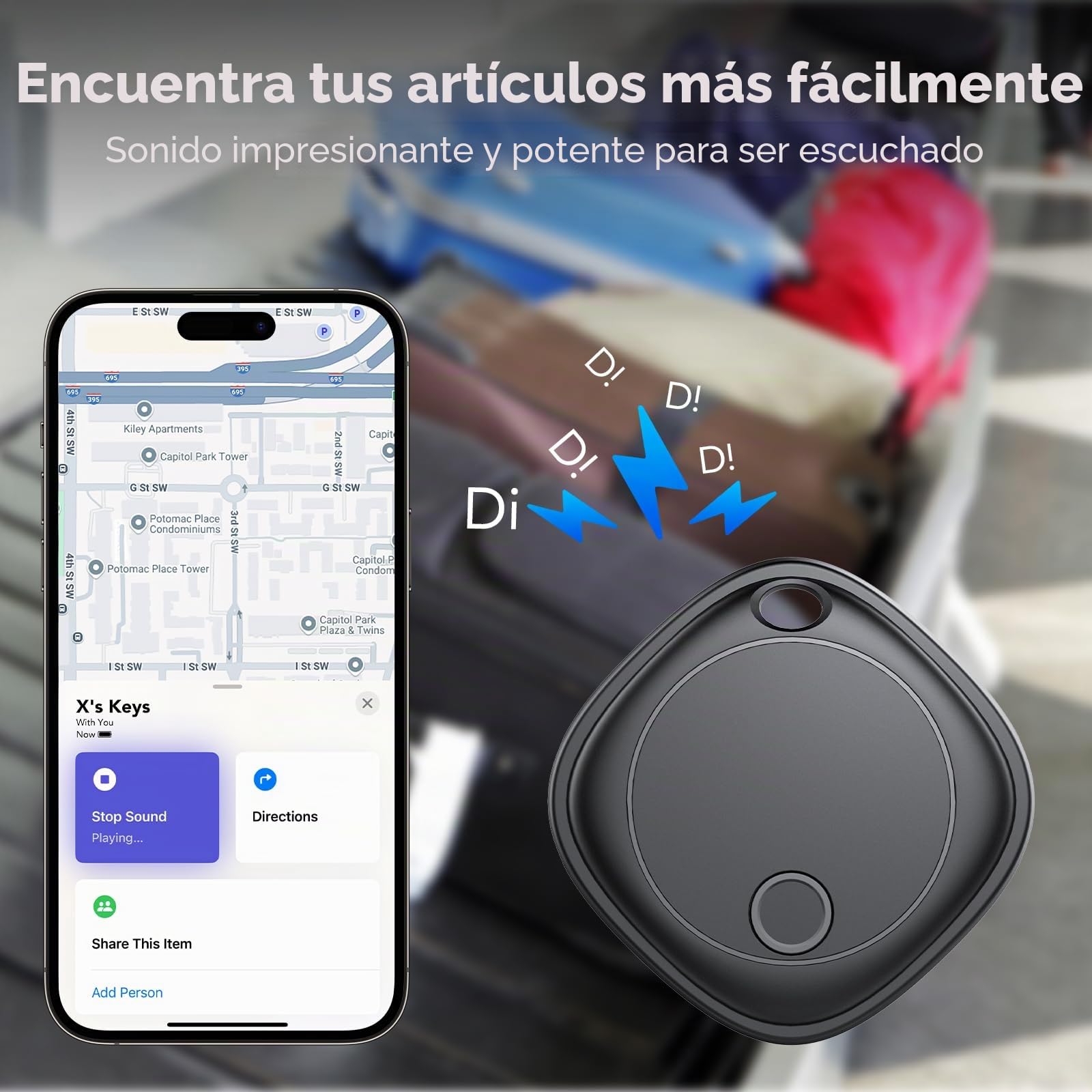Smart Tag Tracker 2 Pack, Buscador de Objetos Bluetooth Funciona con Buscar Apple (Sólo iOS, Android no Compatible), Rastreo Mundial, Rastreador para Llaves/Equipaje/Cartera, Batería Reemplazable