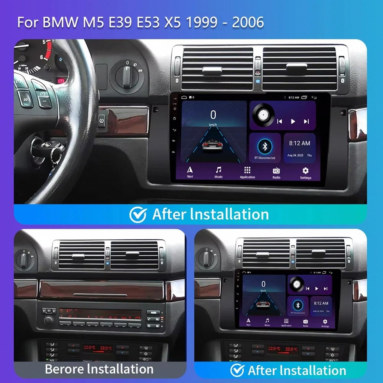 Car Stereo Carplay Radio de Coche para BMW 5 E39 E53 X5 1995-2006 Soporta Bluetooth, Control Volante, USB, WiFi, 4G, Mirror-Link, GPS Navegador/Radio FM, 4 Nuclear 1G+32G