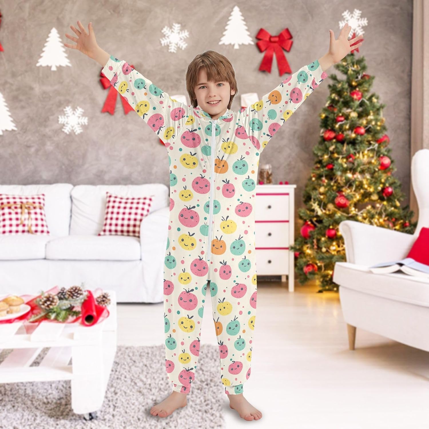 Sleepwear Holiday Pajamas Long Sleeve Hooded One-Piecing Loungewear Sleepwear for Unisex 4-14Y