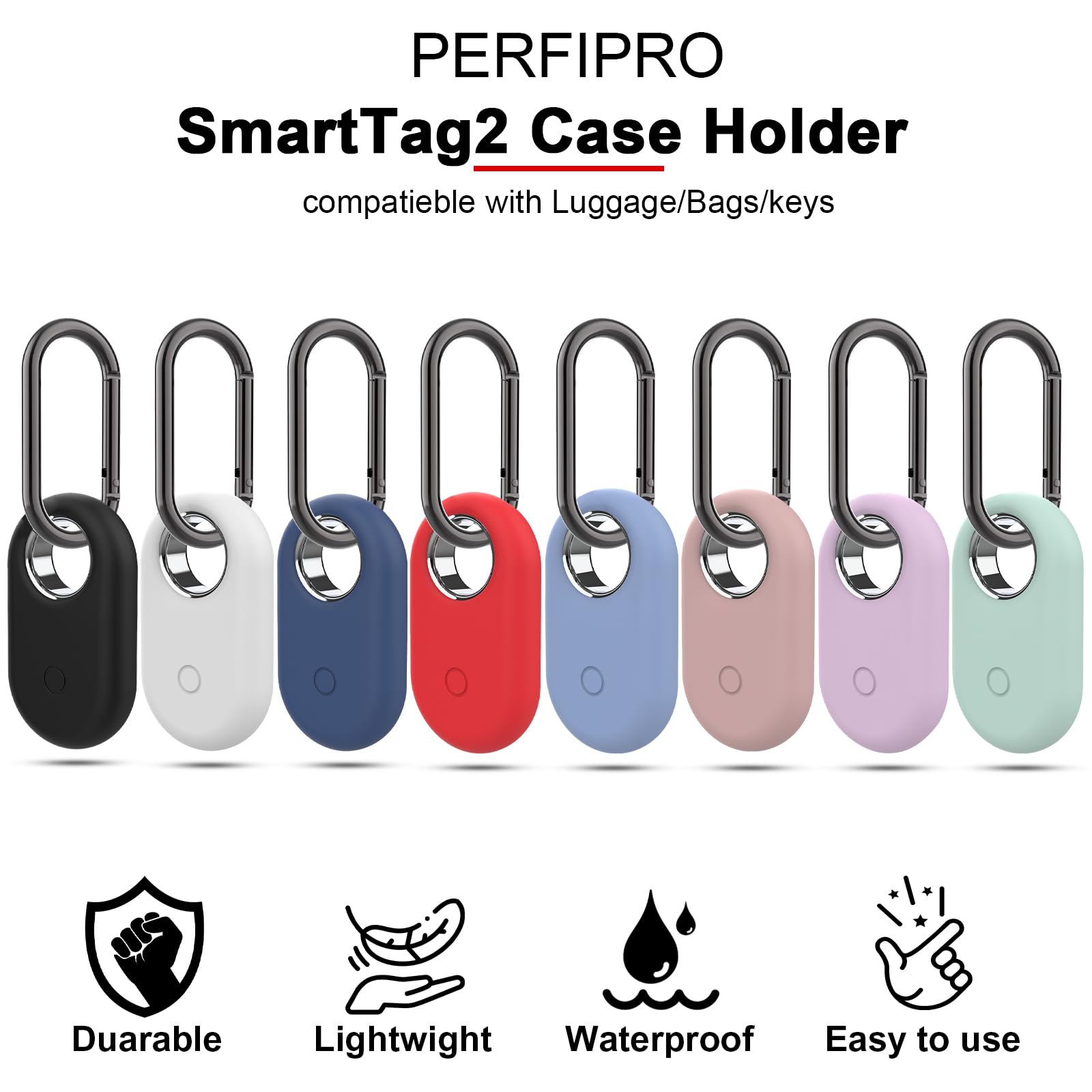 PerfiPro Compatible with Samsung Galaxy SmartTag2 Case Holder, Silicone Airtag Keychain for Samsung SmartTag2, Galaxy SmartTag 2 Key Holder with Metal Carabiner, GPS Cases Item Finders Accessories
