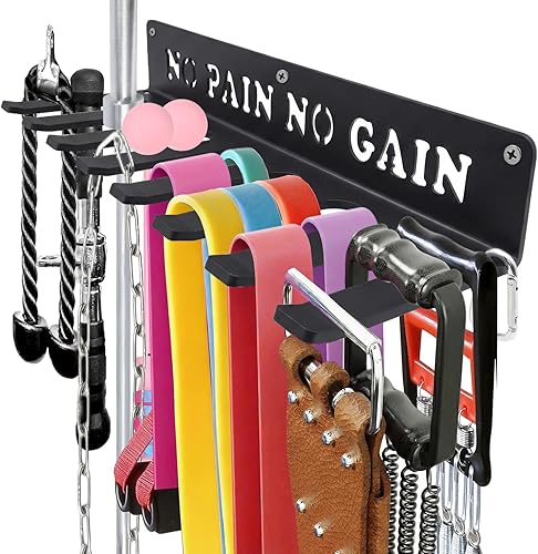 Estante de entrenamiento de pared de metal negro de calibre pesado multiusos, organizador de montaje en pared para equipo de entrenamiento Dolor