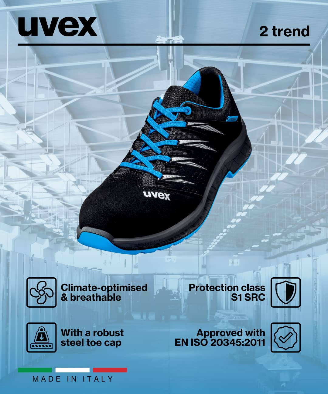 Uvex 2 Trend - Sicherheitsschuhe S1 SRC ESD - Blau/Schwarz - Gr. 43