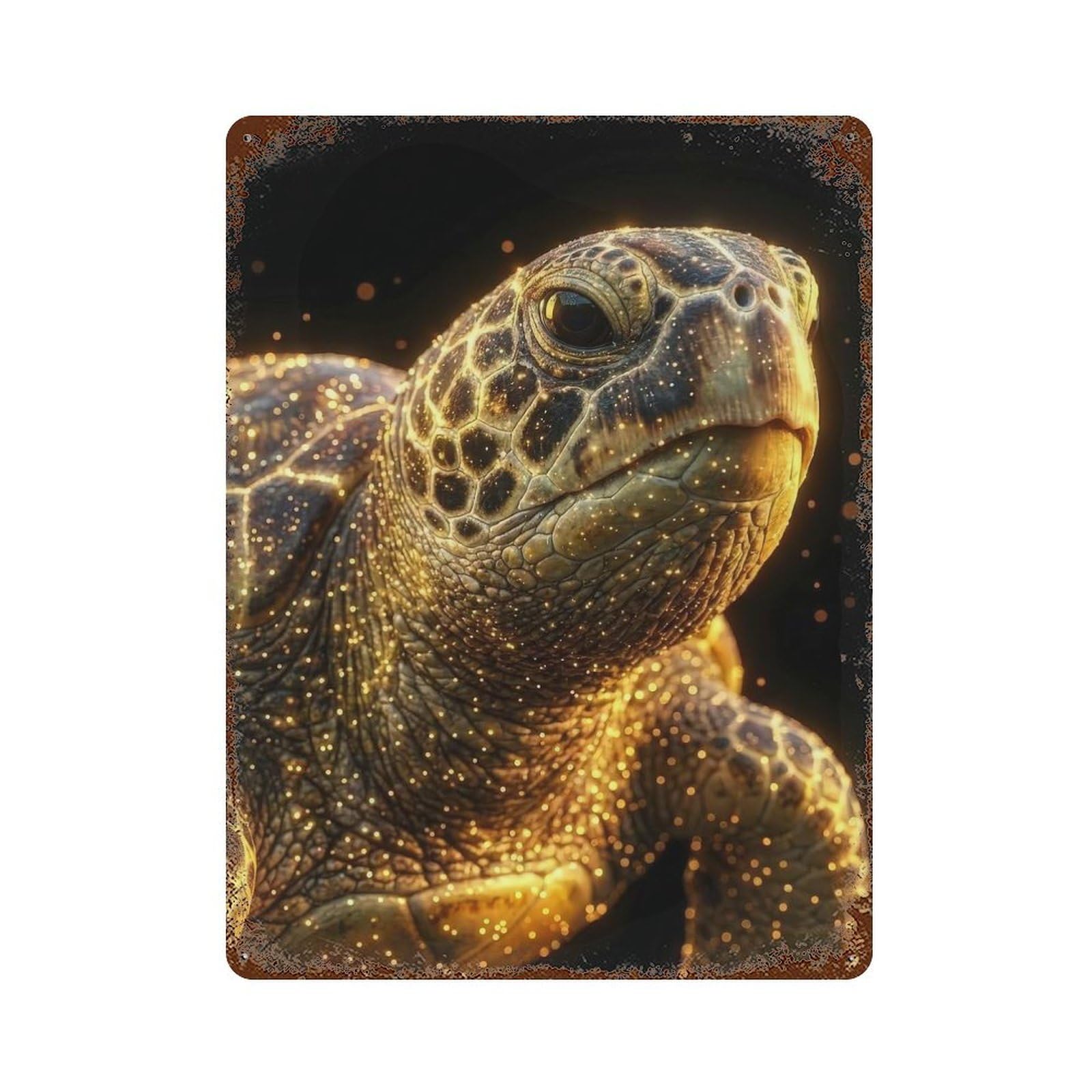 Glowing Sea Turtle Portrait Aged Metal Wall Plaque 15.7"x11.8", Classic Wall Plaque for Garage, Pub Or Kitchen
