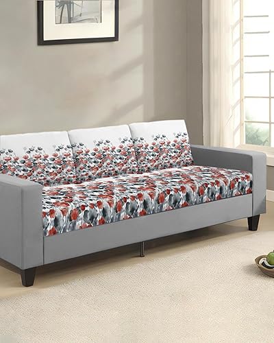 Miniatura 2 de Fundas de cojín elásticas para sofá, diseño de flores rojas y negras, seccionalindividualLT, funda protectora para muebles con parte inferior