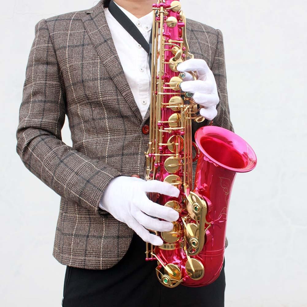 Kit completo de saxofón E-Flat con estuche de transporte, kit de limpieza y cuidado, saxofón alto Eb Brass Saxofón alto for principiantes y estudiantes (Color : Rose red)