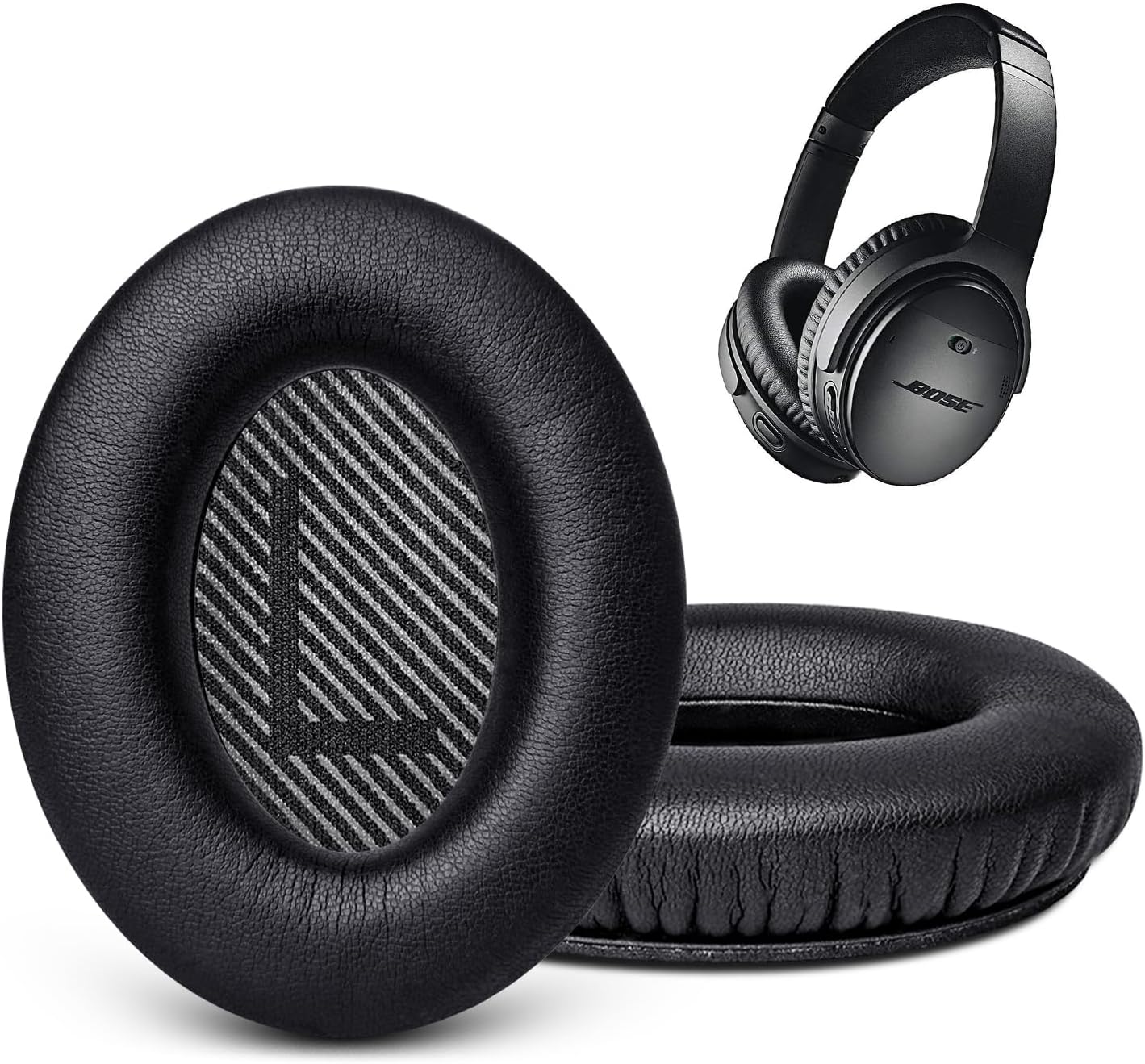 Ear Pads Replacement for QC35 QC35ii QC25 QC45, GVOEARS Lambskin Ear Cushions for Bose QuietComfort 35 35ii SoundLink 1&2 AE Over-Ear Headphones, Durable Sheepskin (Black)