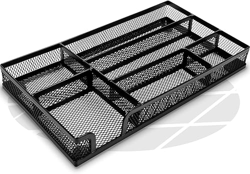 Bandeja organizadora de cajones de escritorio, versátil organizador de escritorio de malla metálica y accesorios para suministros de oficina,