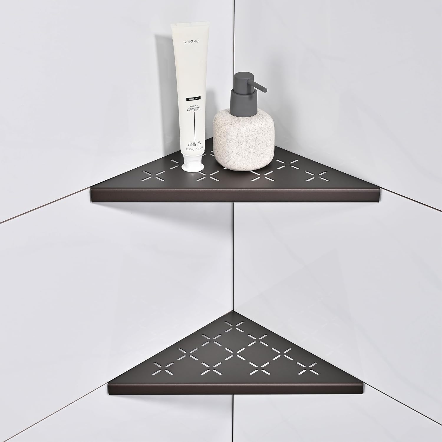 Corner Shower Shelf, 2-Pack Shower Shelves SUS304 Stainless Steel Bathroom Shelves for Tile Walls, Recessed Corner Shelf Organizer Rack, No Drilling (Bronze, 10"-2 Pack)