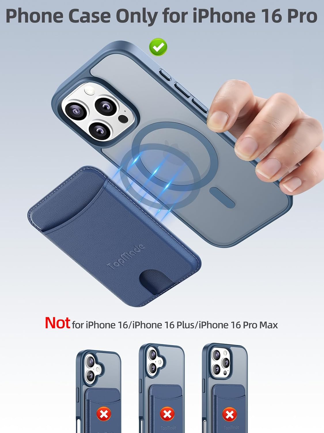 TopMade Mag-Safe Case for iPhone 16 Pro with Magnetic Card Holder Wallet, Mag-Safe Phone Case with Magnetic Wallet Fit 4 Cards, Shockproof Slim Case for iPhone 16 Pro 6.3 inch, Dark Blue - Image 2